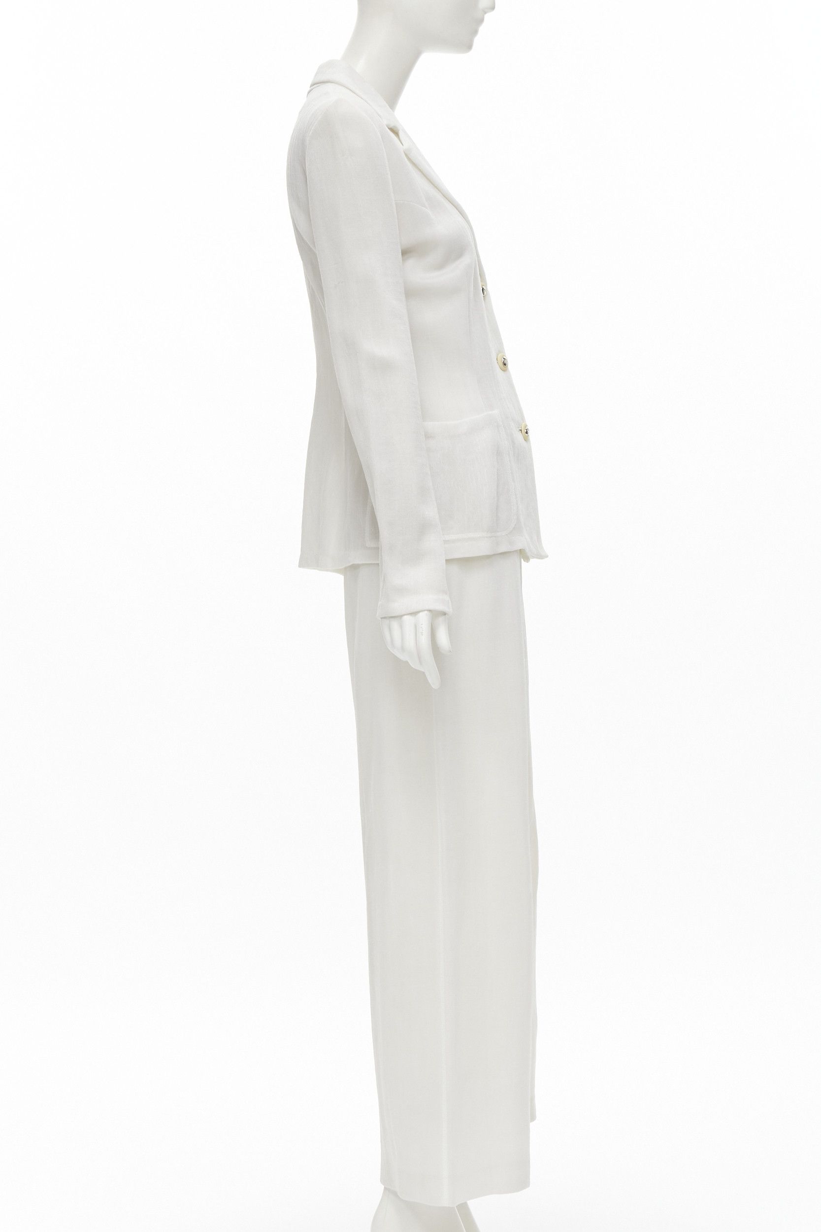 Other MARIOT CHANET white textured logo button fitted blazer wide leg pants IT42 M Size 28" / US 6 / IT 42 - 4 Thumbnail