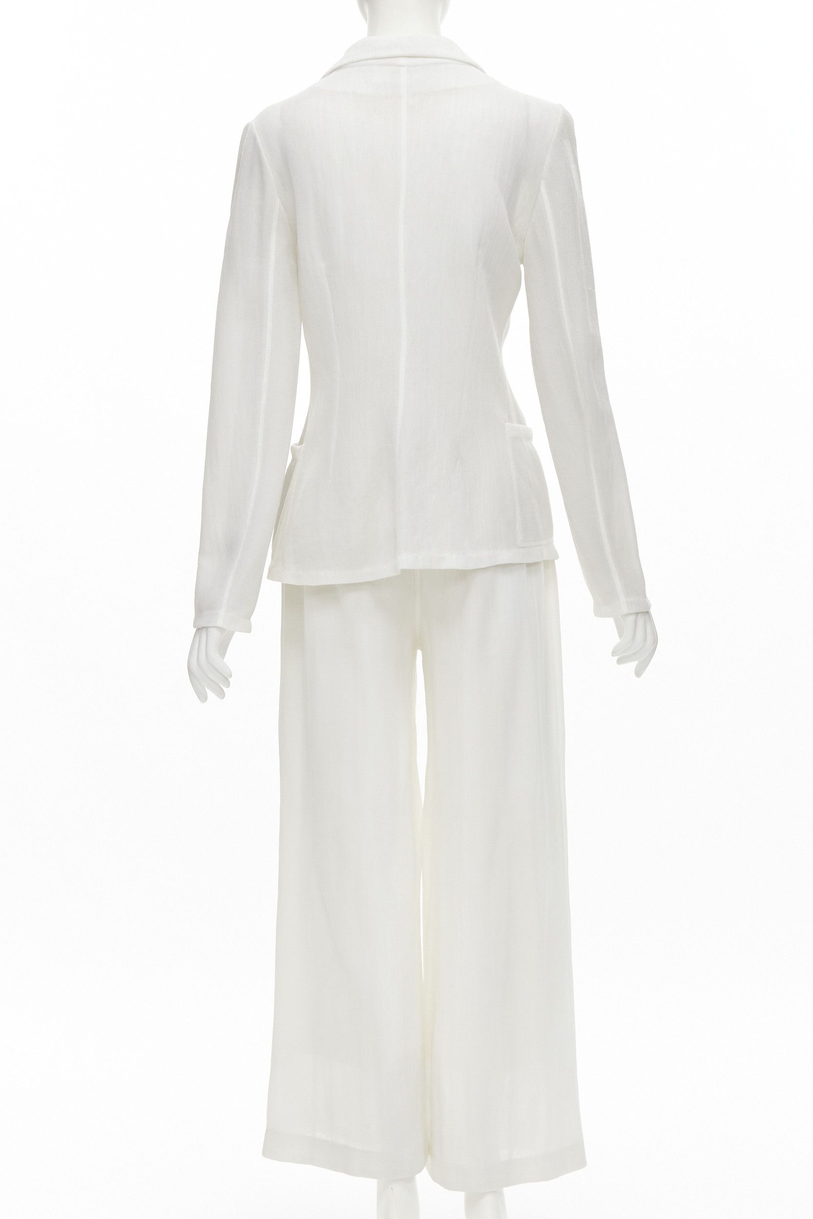 Other MARIOT CHANET white textured logo button fitted blazer wide leg pants IT42 M Size 28" / US 6 / IT 42 - 5 Thumbnail