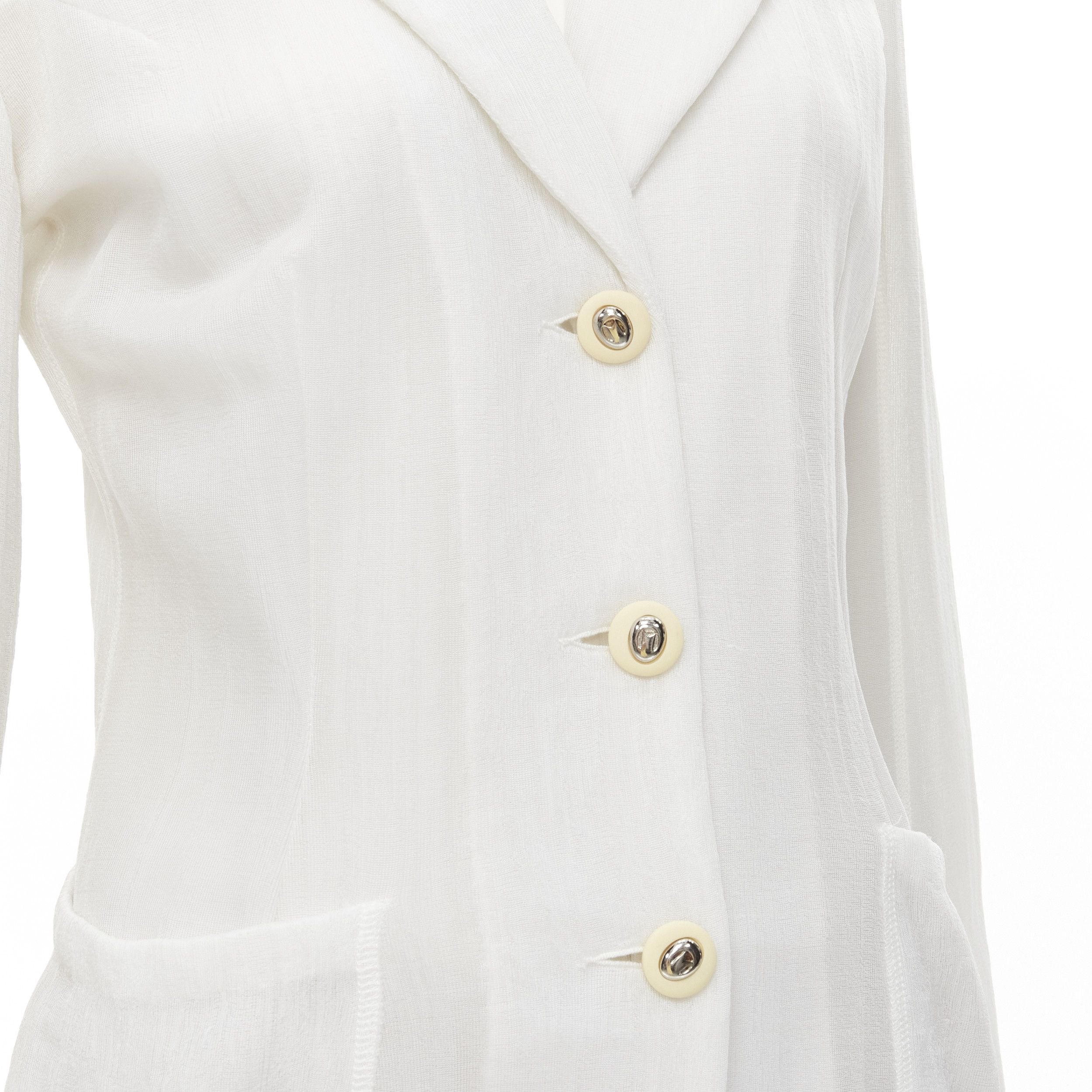 Other MARIOT CHANET white textured logo button fitted blazer wide leg pants IT42 M Size 28" / US 6 / IT 42 - 2 Thumbnail