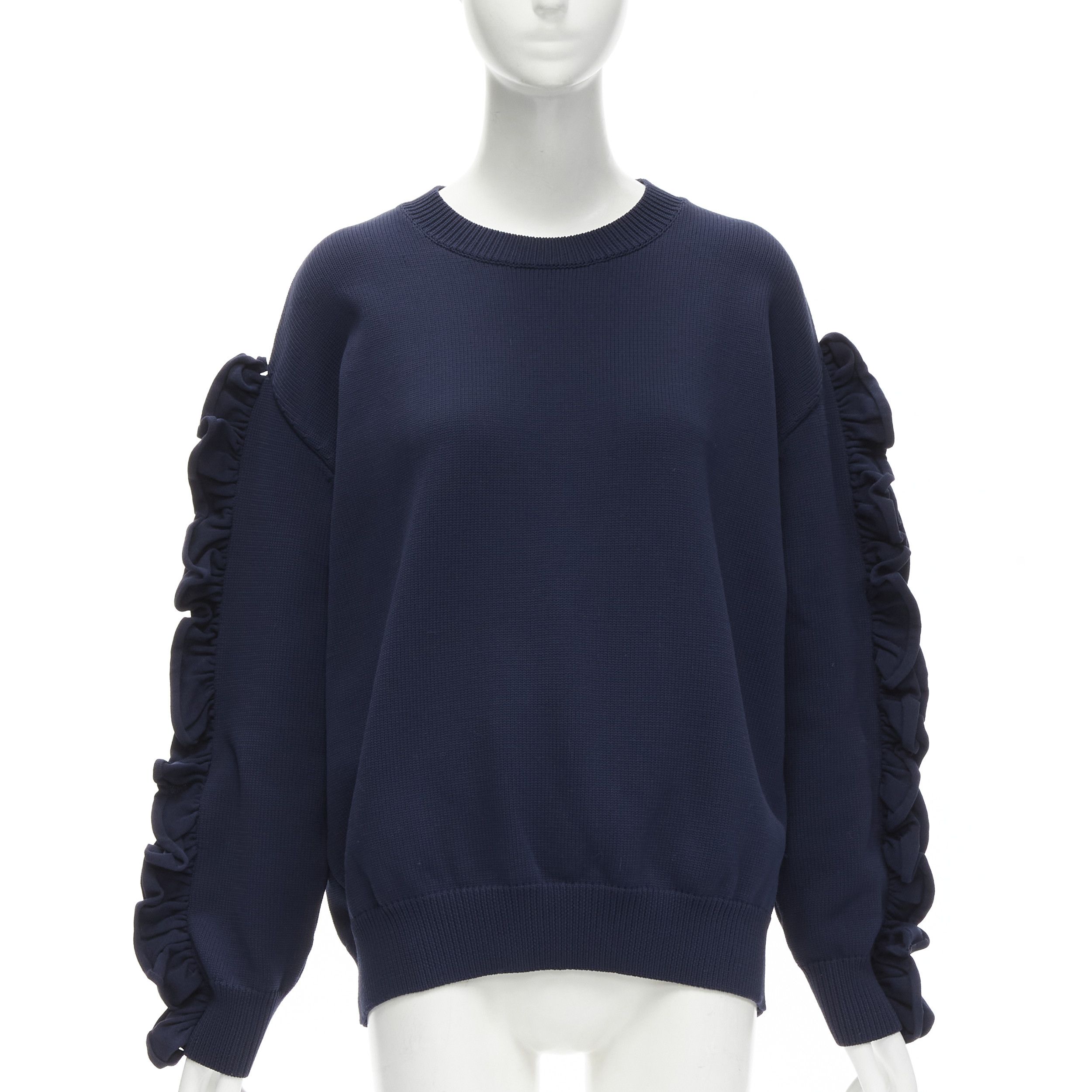 Victoria Beckham VICTORIA BECKHAM VVB navy blue ruffle sleeve pullover crew sweatshirt UK12 L Size M / US 6-8 / IT 42-44 - 3 Thumbnail