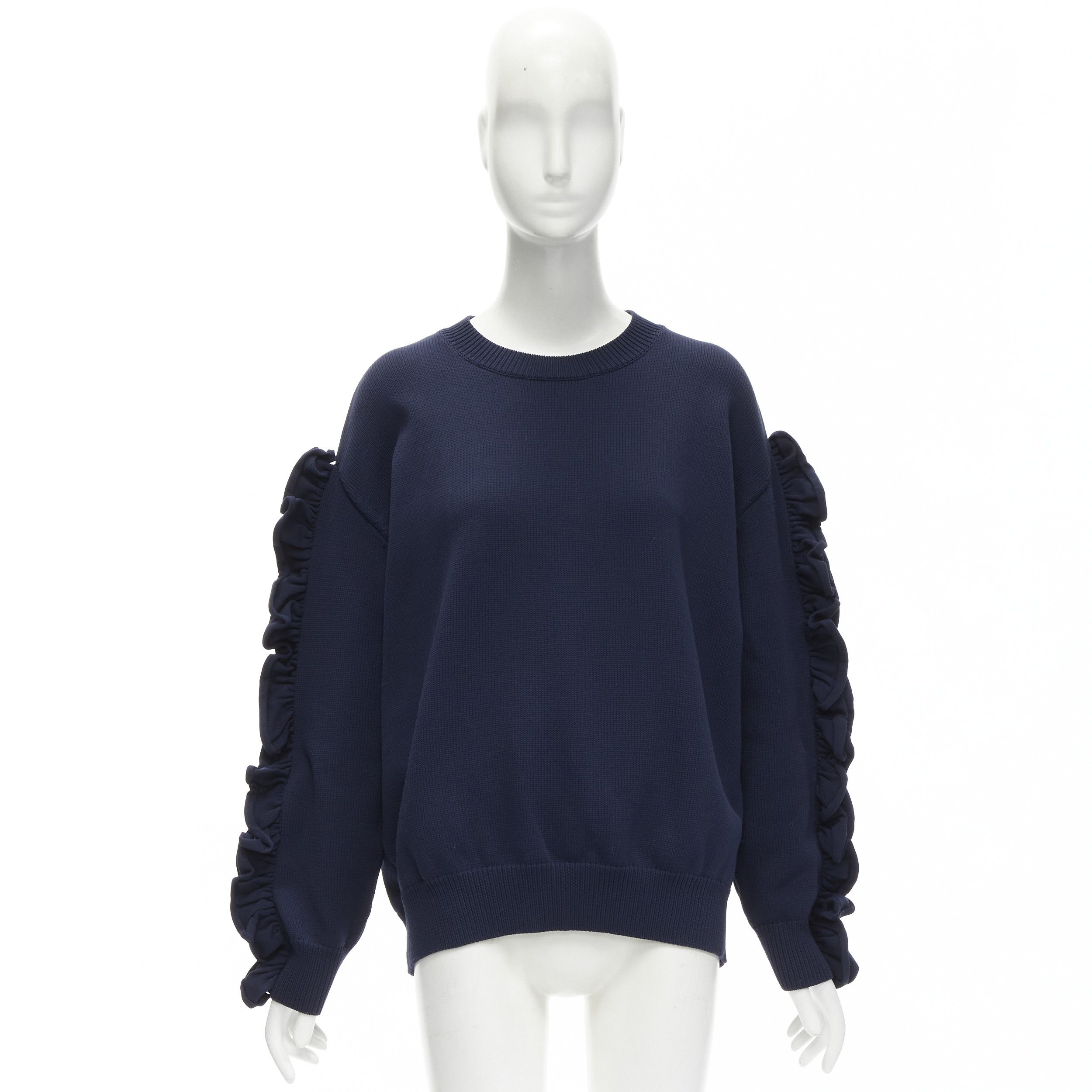 Victoria Beckham VICTORIA BECKHAM VVB navy blue ruffle sleeve pullover crew sweatshirt UK12 L Size M / US 6-8 / IT 42-44 - 9 Thumbnail