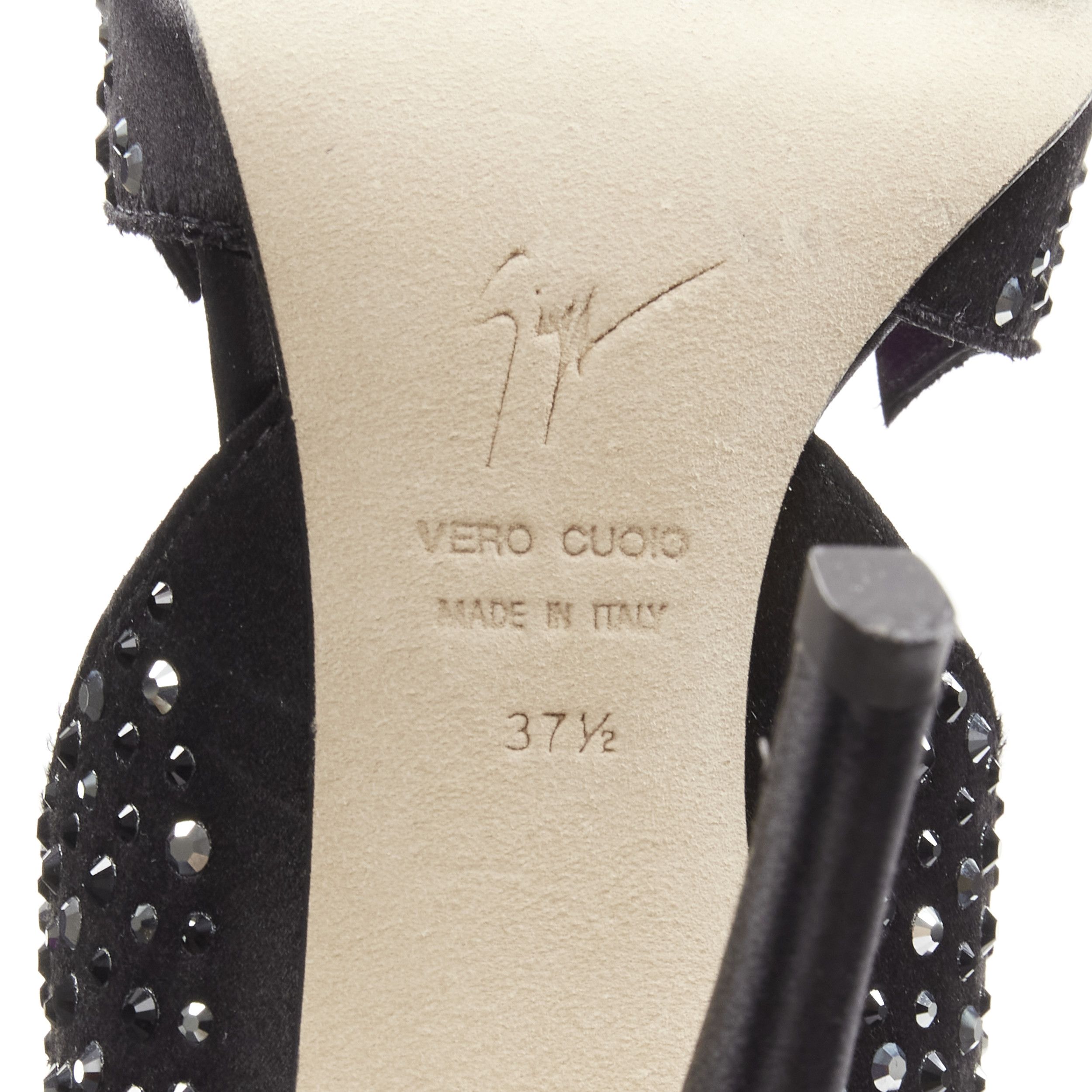 Giuseppe Zanotti GIUSEPPE ZANOTTI black crystal embellished satin cutout sandals heels EU37.5 Size US 7.5 / IT 37.5 - 10 Thumbnail