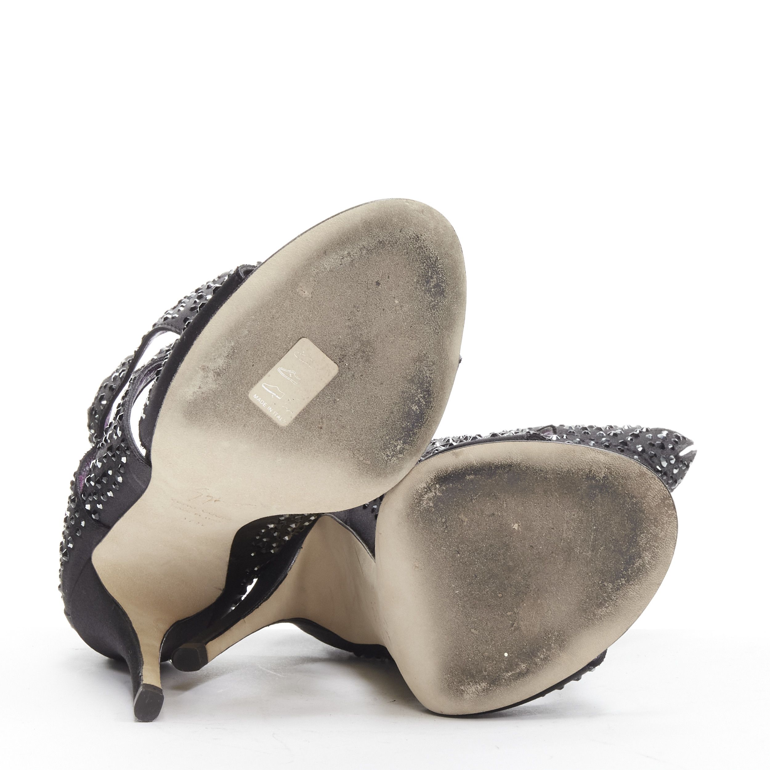 Giuseppe Zanotti GIUSEPPE ZANOTTI black crystal embellished satin cutout sandals heels EU37.5 Size US 7.5 / IT 37.5 - 11 Thumbnail