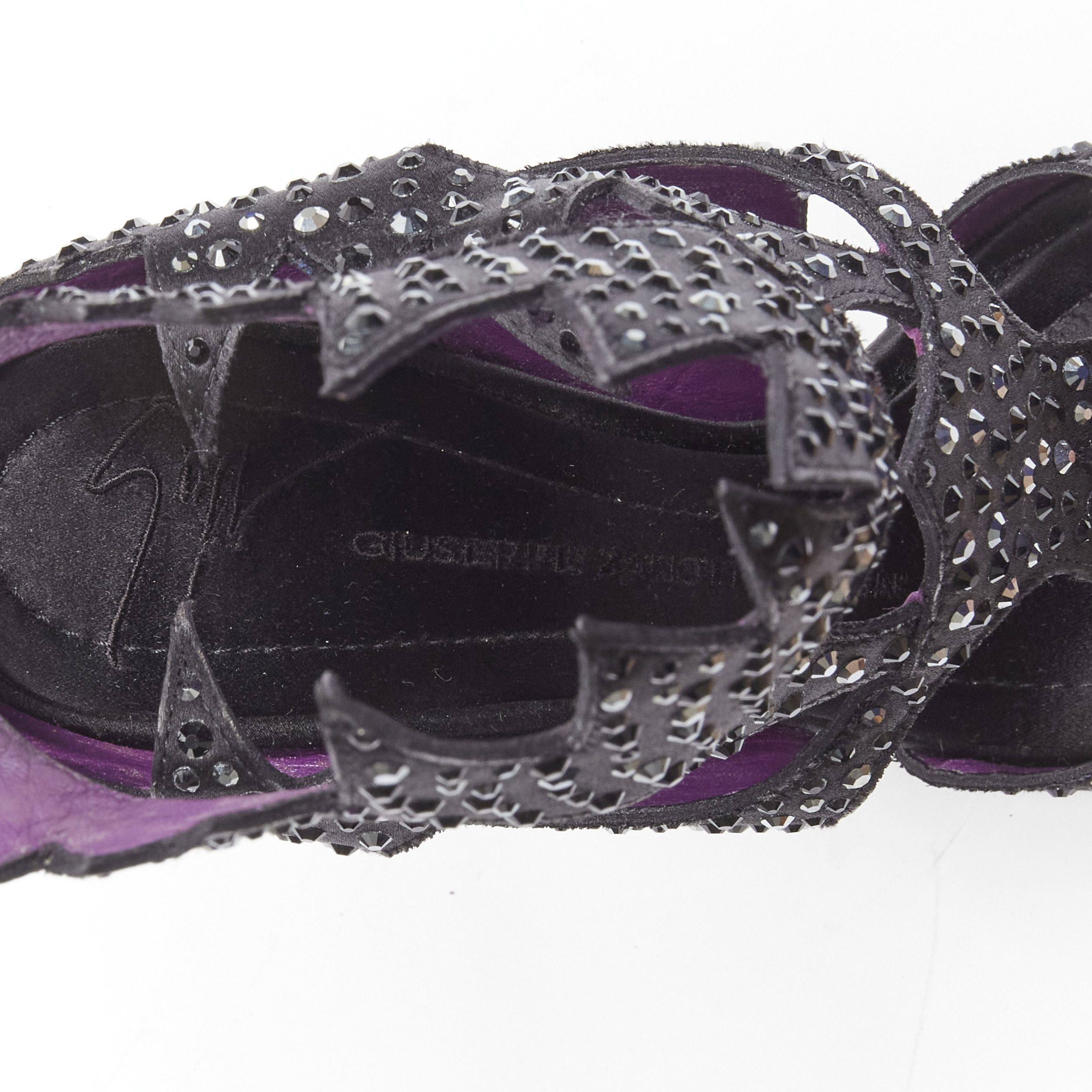 Giuseppe Zanotti GIUSEPPE ZANOTTI black crystal embellished satin cutout sandals heels EU37.5 Size US 7.5 / IT 37.5 - 9 Thumbnail
