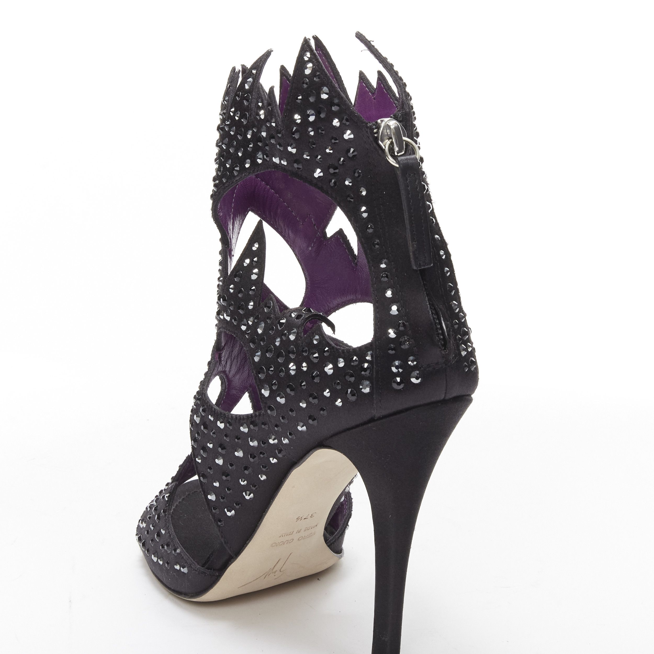 Giuseppe Zanotti GIUSEPPE ZANOTTI black crystal embellished satin cutout sandals heels EU37.5 Size US 7.5 / IT 37.5 - 8 Thumbnail