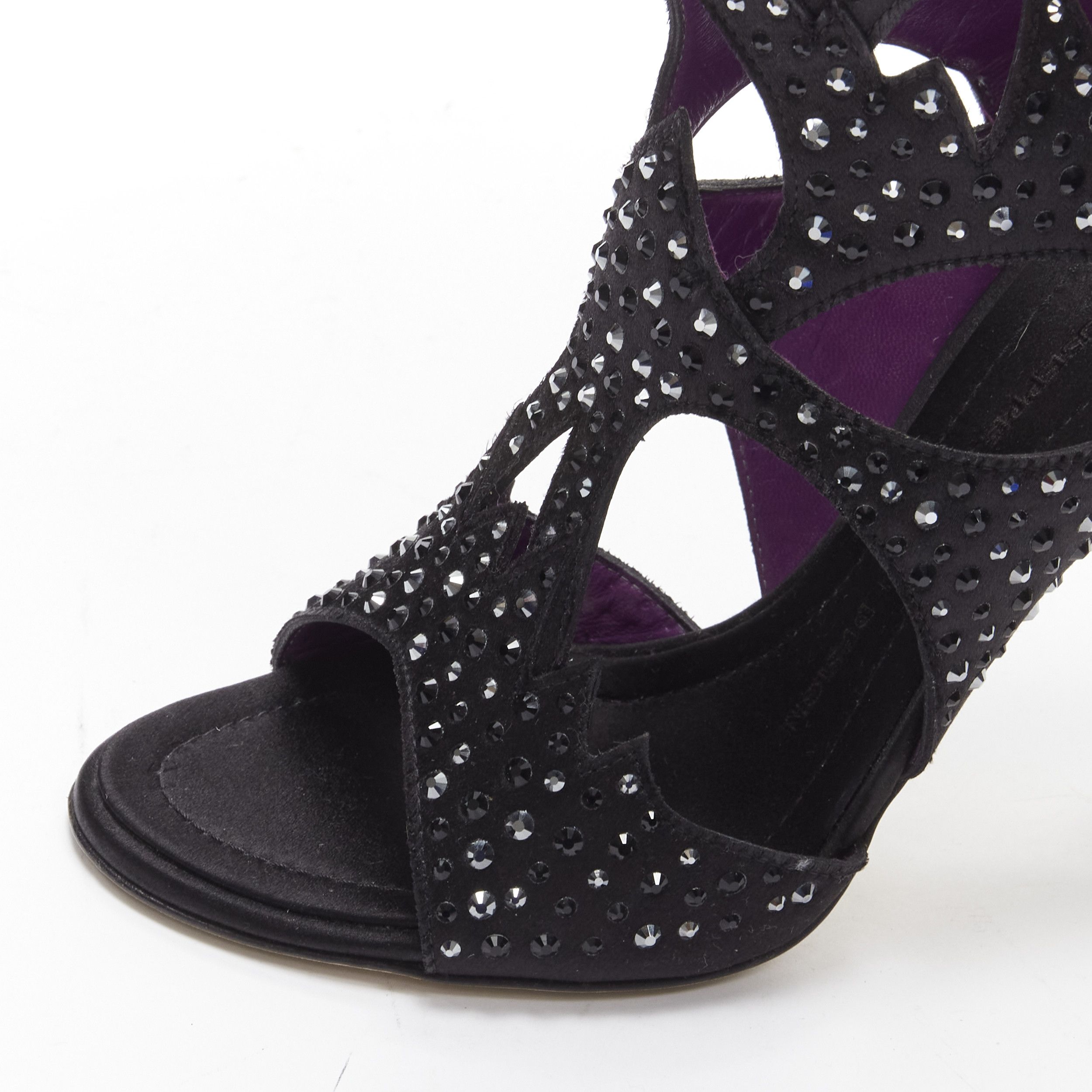 Giuseppe Zanotti GIUSEPPE ZANOTTI black crystal embellished satin cutout sandals heels EU37.5 Size US 7.5 / IT 37.5 - 7 Thumbnail