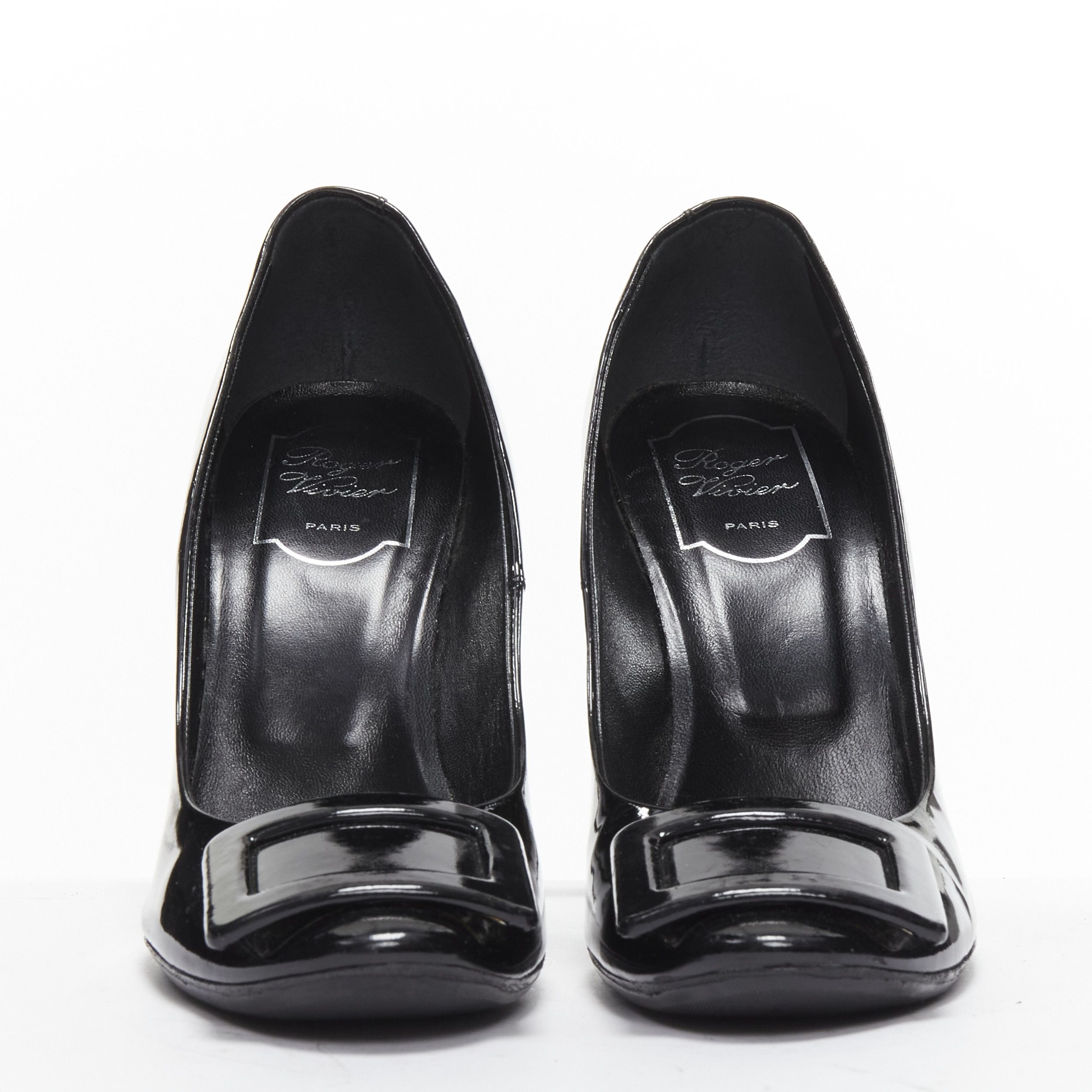 Roger Vivier ROGER VIVIER Trompette black patent leather buckle curved heel pumps EU38 Size US 8 / IT 38 - 4 Thumbnail