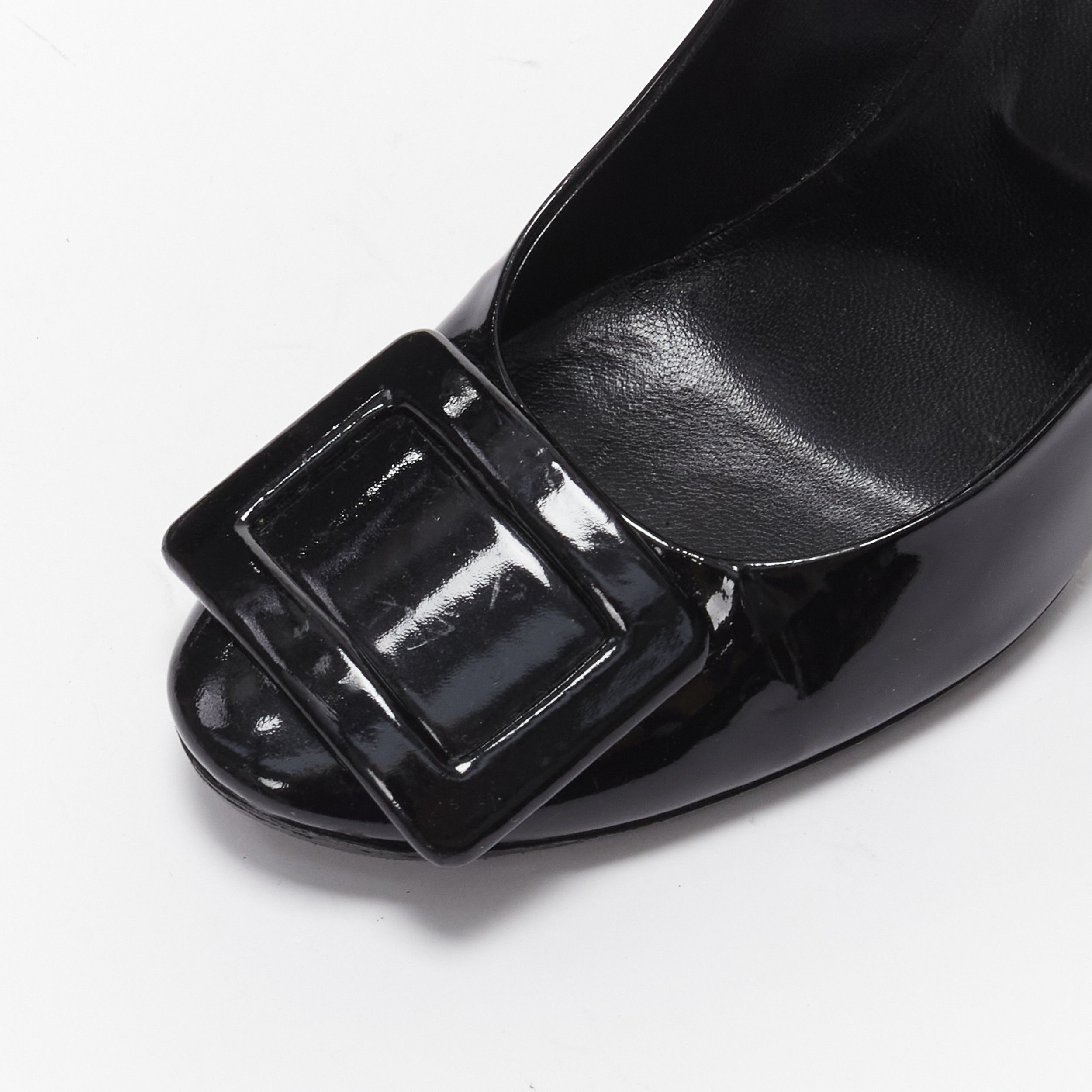 Roger Vivier ROGER VIVIER Trompette black patent leather buckle curved heel pumps EU38 Size US 8 / IT 38 - 2 Thumbnail