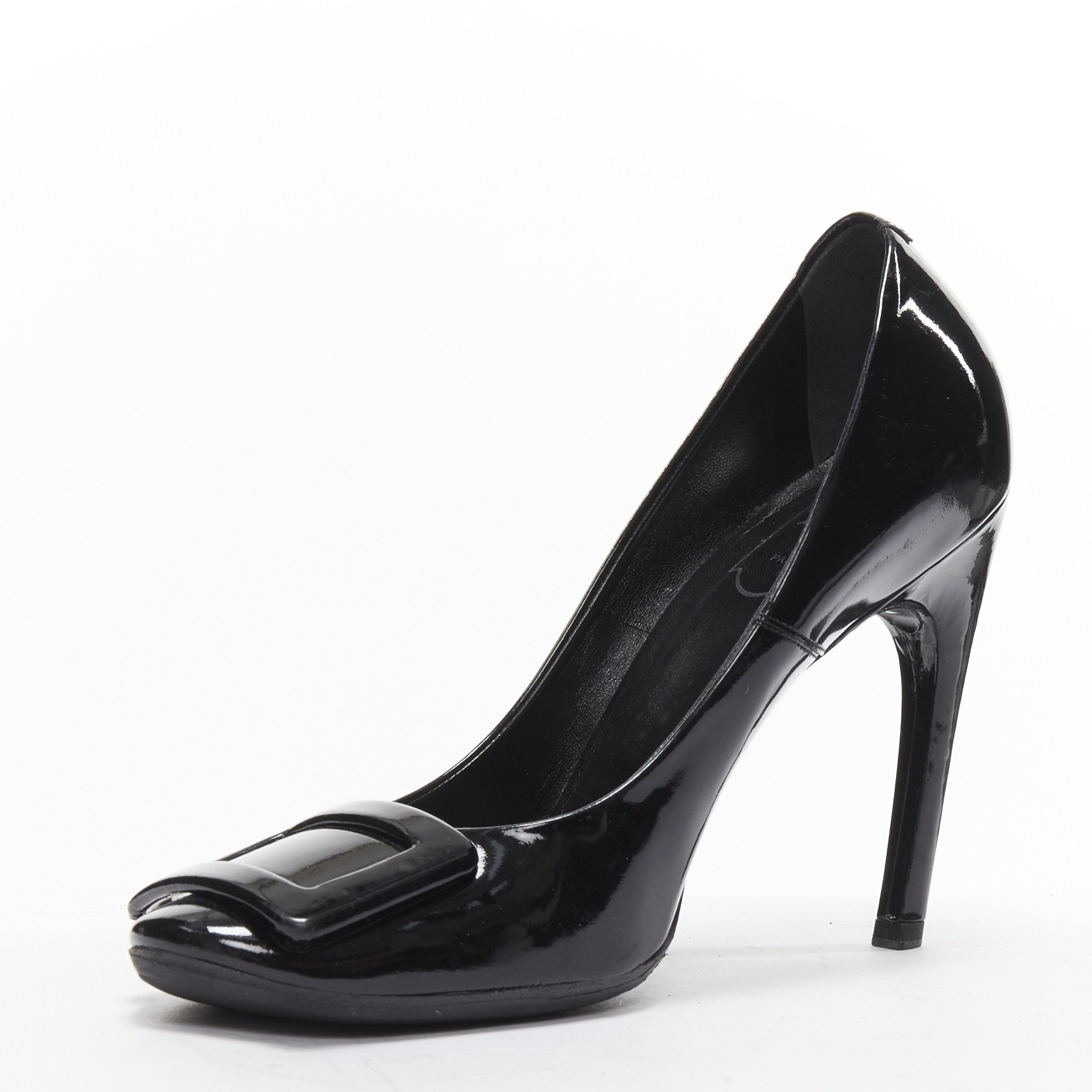 Roger Vivier ROGER VIVIER Trompette black patent leather buckle curved heel pumps EU38 Size US 8 / IT 38 - 5 Thumbnail