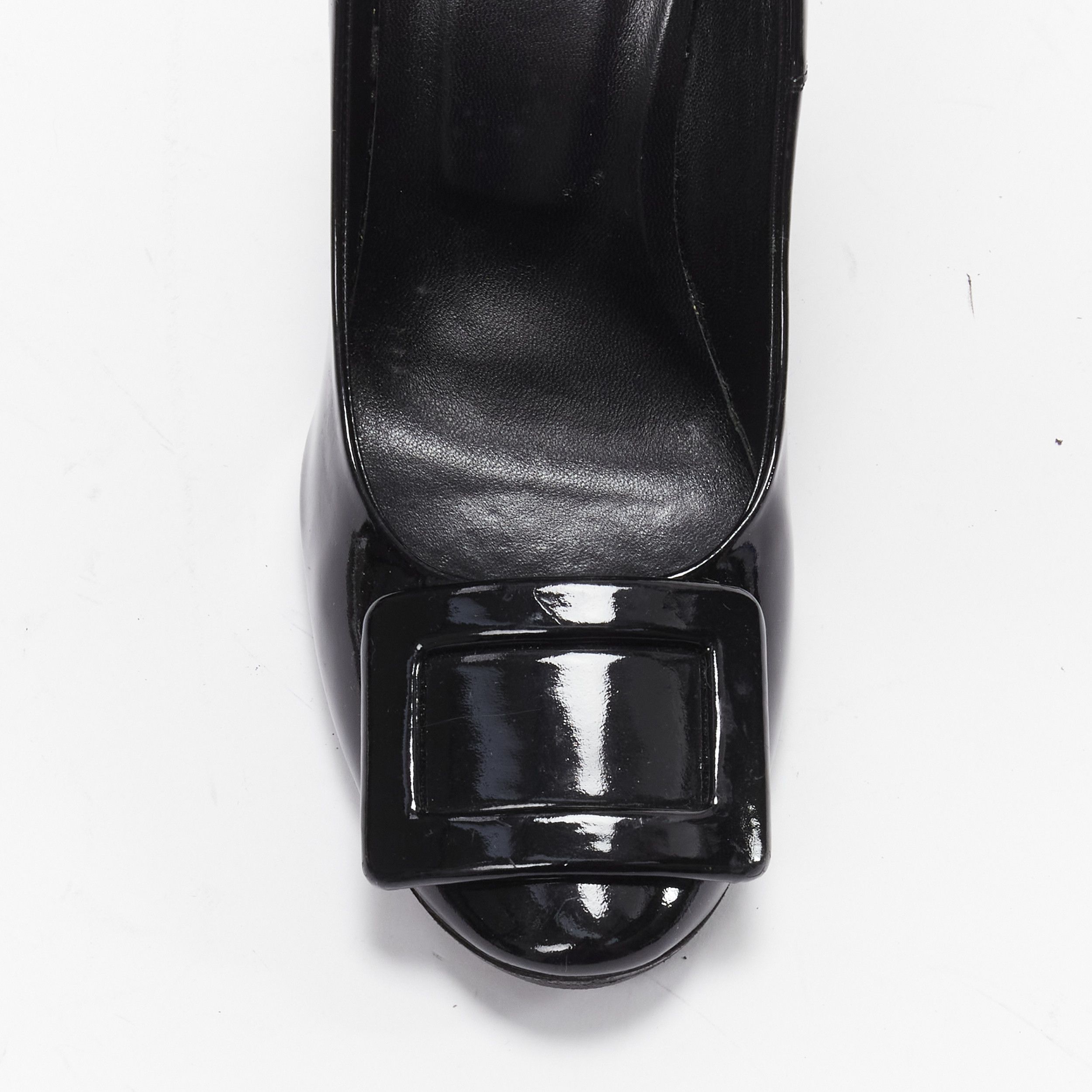 Roger Vivier ROGER VIVIER Trompette black patent leather buckle curved heel pumps EU38 Size US 8 / IT 38 - 7 Thumbnail