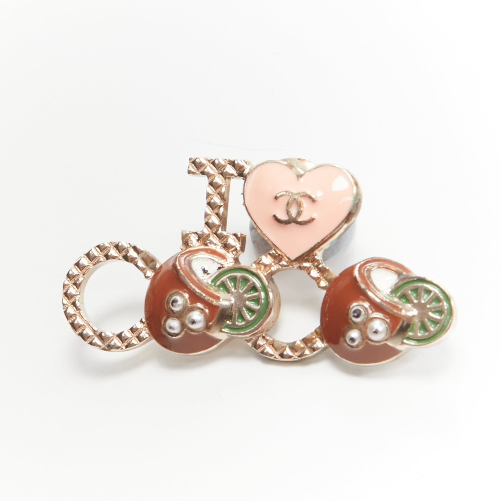 Chanel CHANEL 2017 I Love Coco pink heart green lime faux pearl gold pin brooch Size ONE SIZE - 3 Thumbnail