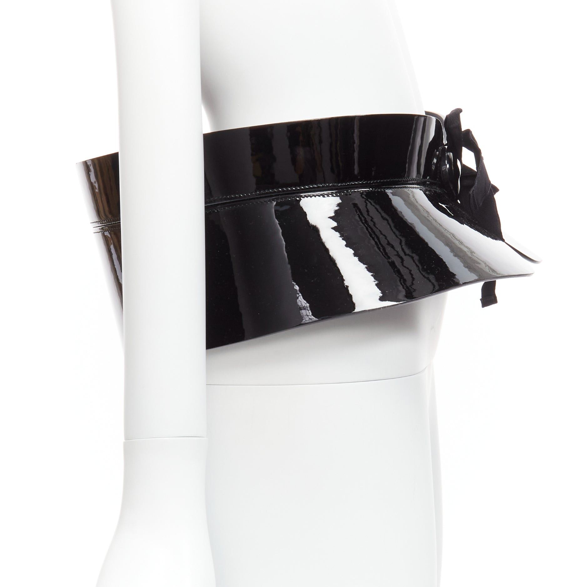 Louis Vuitton rare LOUIS VUITTON 2011 Runway Fetishes black patent leather ribbon tie peplum corset belt 85cm Size ONE SIZE - 4 Thumbnail