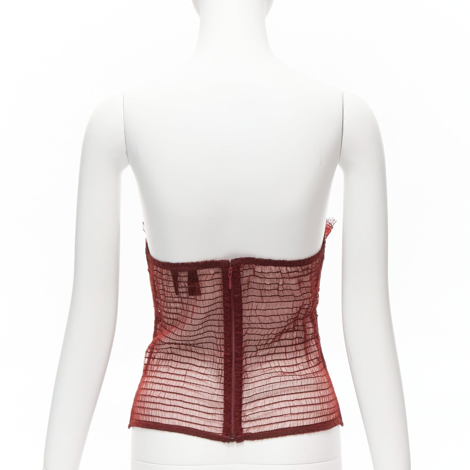 La Perla RITMO DI PERLA La Perla Vintage red black beaded lace lurex sheer corset bustier top IT46 XL Size L / US 10 / IT 46 - 5 Thumbnail
