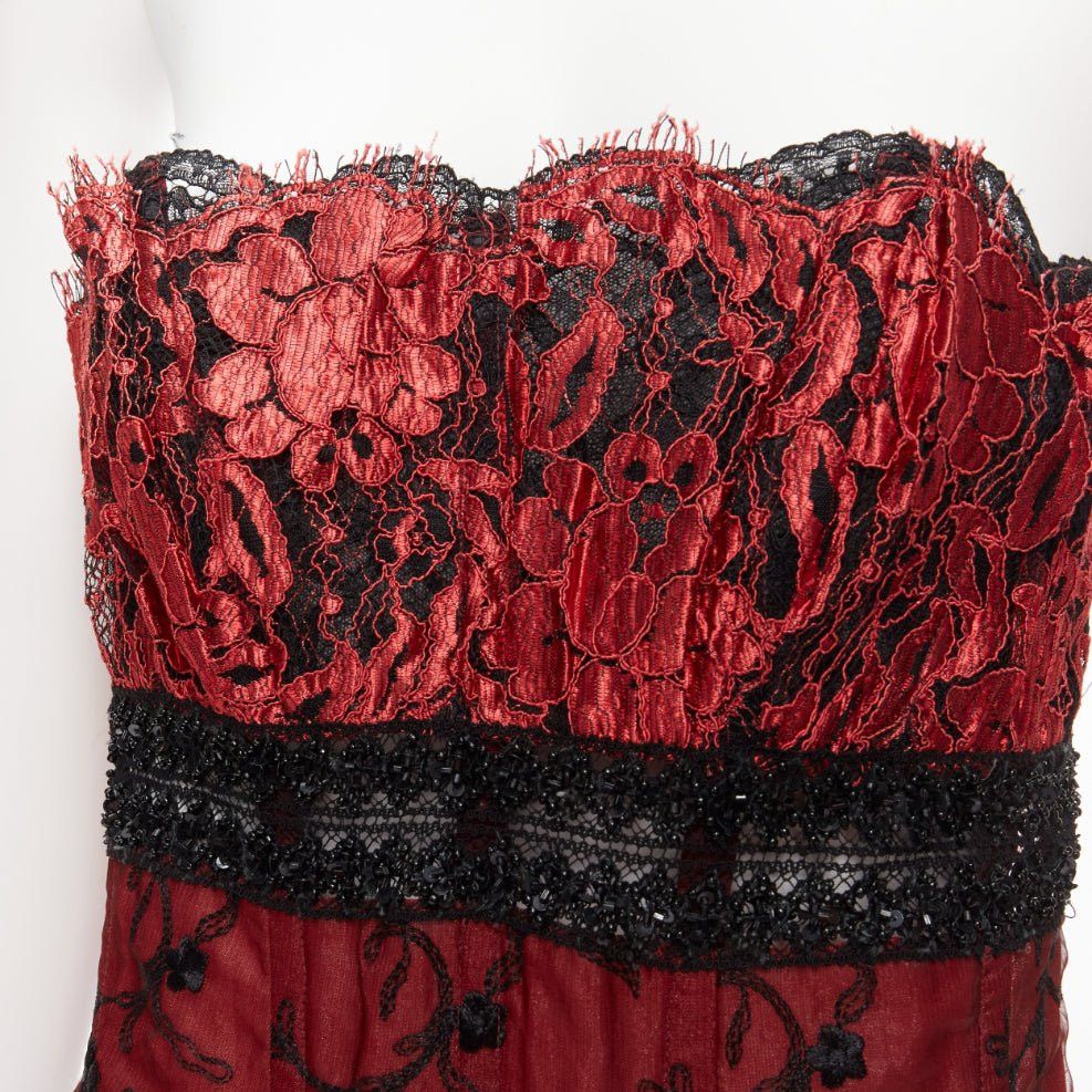 La Perla RITMO DI PERLA La Perla Vintage red black beaded lace lurex sheer corset bustier top IT46 XL Size L / US 10 / IT 46 - 2 Thumbnail