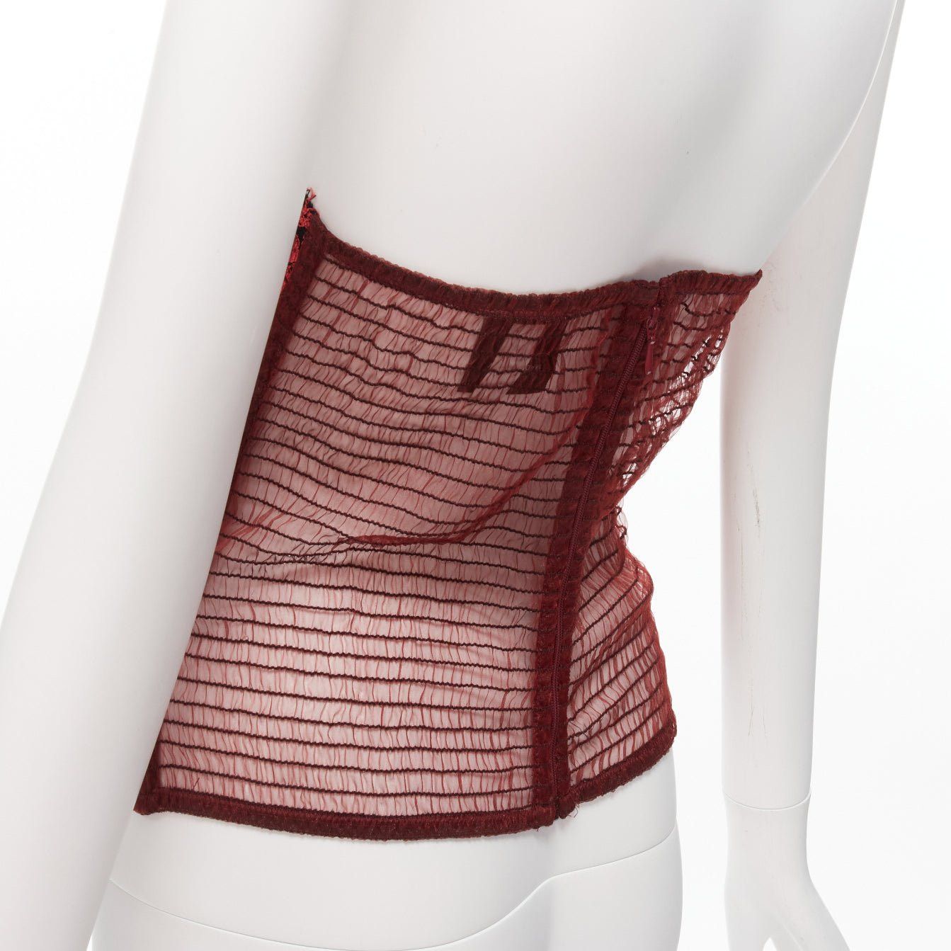 La Perla RITMO DI PERLA La Perla Vintage red black beaded lace lurex sheer corset bustier top IT46 XL Size L / US 10 / IT 46 - 7 Thumbnail
