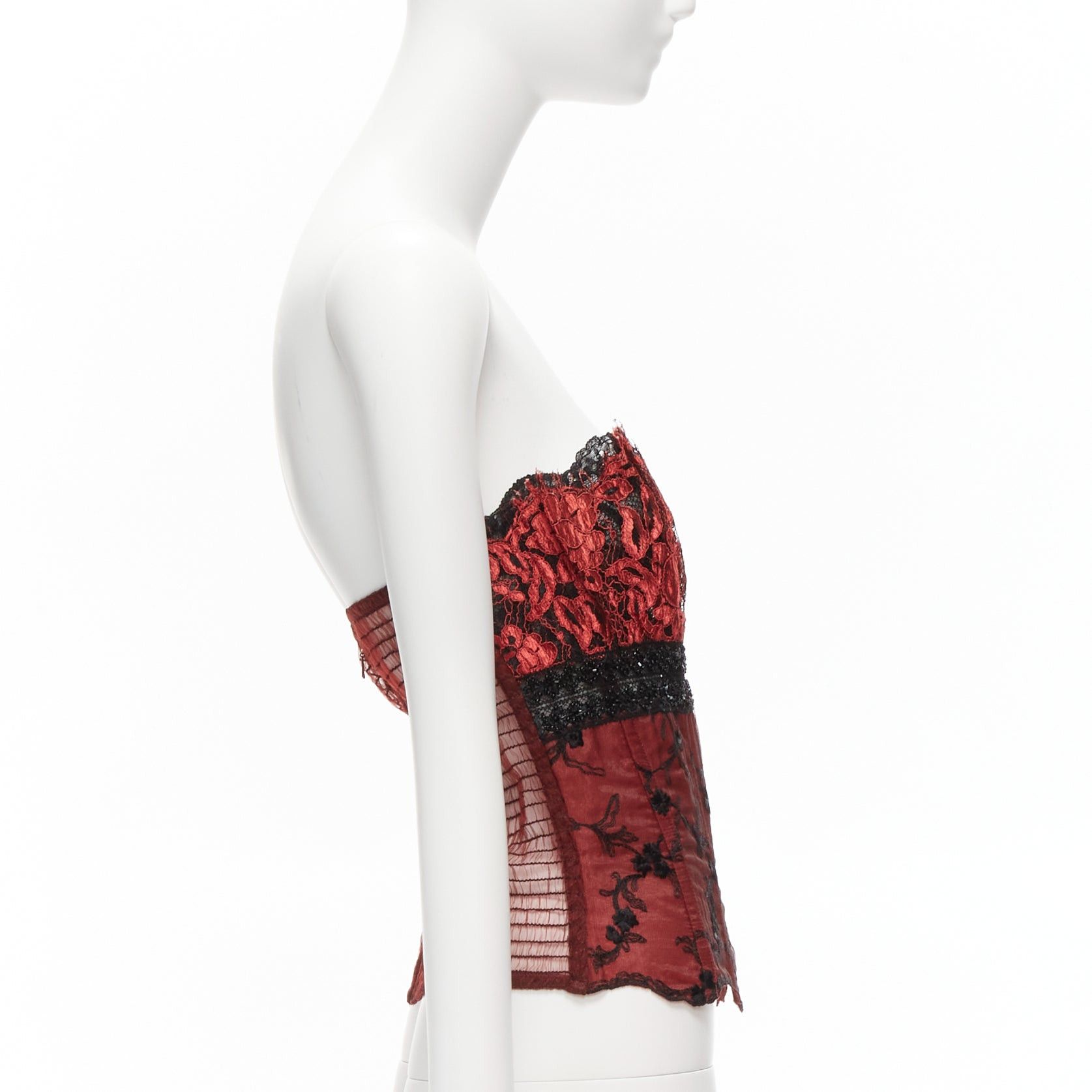 La Perla RITMO DI PERLA La Perla Vintage red black beaded lace lurex sheer corset bustier top IT46 XL Size L / US 10 / IT 46 - 4 Thumbnail