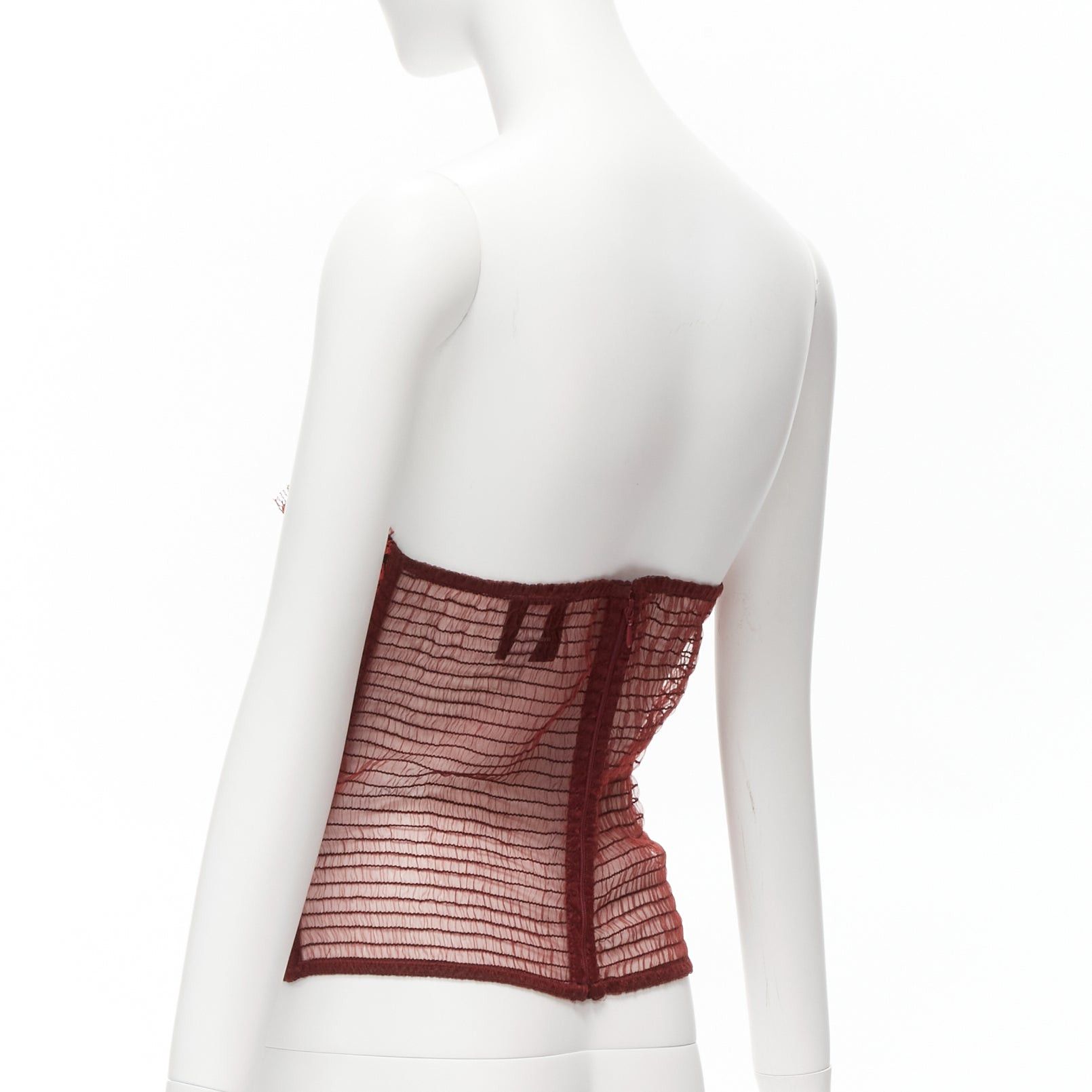 La Perla RITMO DI PERLA La Perla Vintage red black beaded lace lurex sheer corset bustier top IT46 XL Size L / US 10 / IT 46 - 6 Thumbnail
