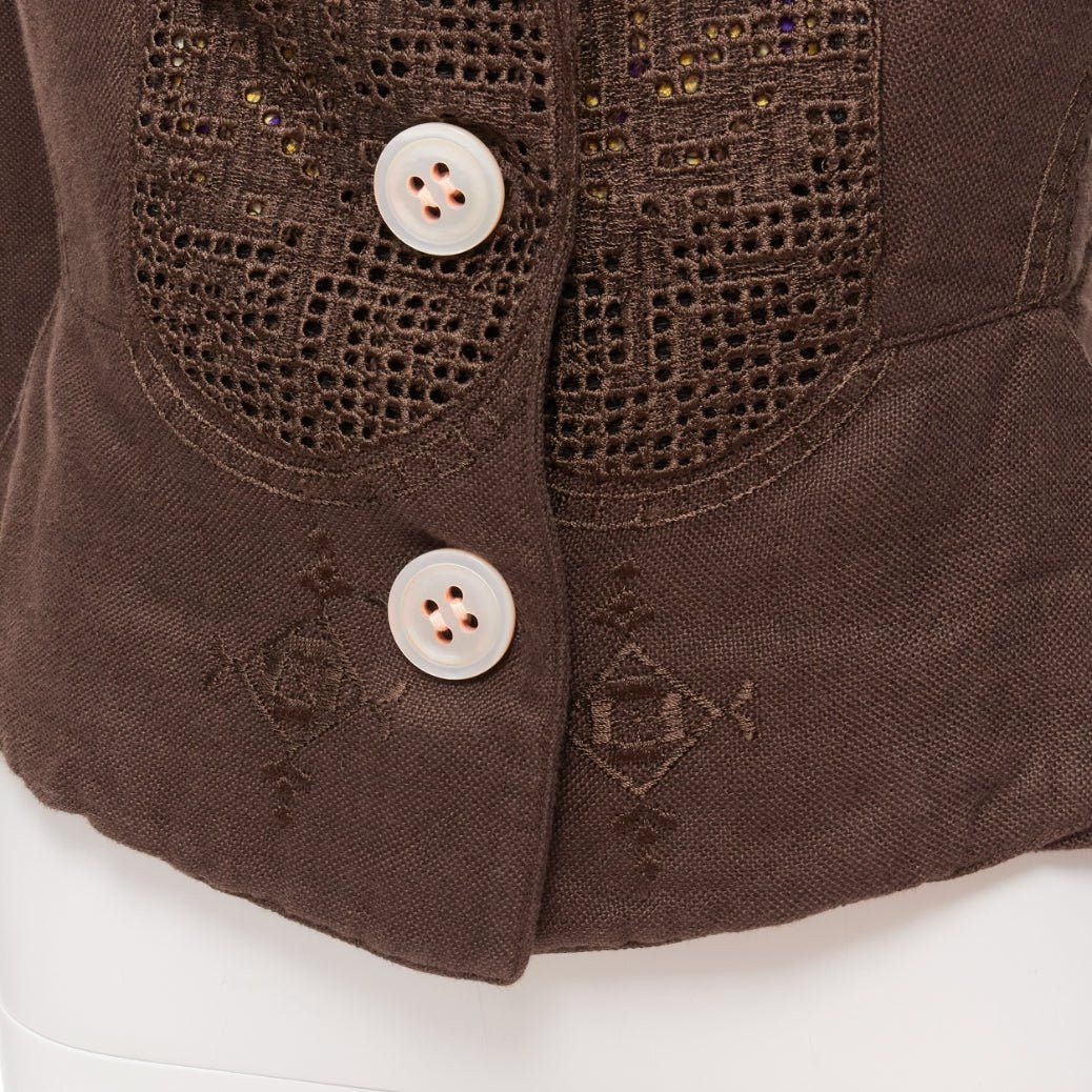 Voyage VOYAGE INVEST IN THE ORIGINAL LONDON beige embroidery beaded brown linen cotton blazer M Size M / US 6-8 / IT 42-44 - 8 Thumbnail