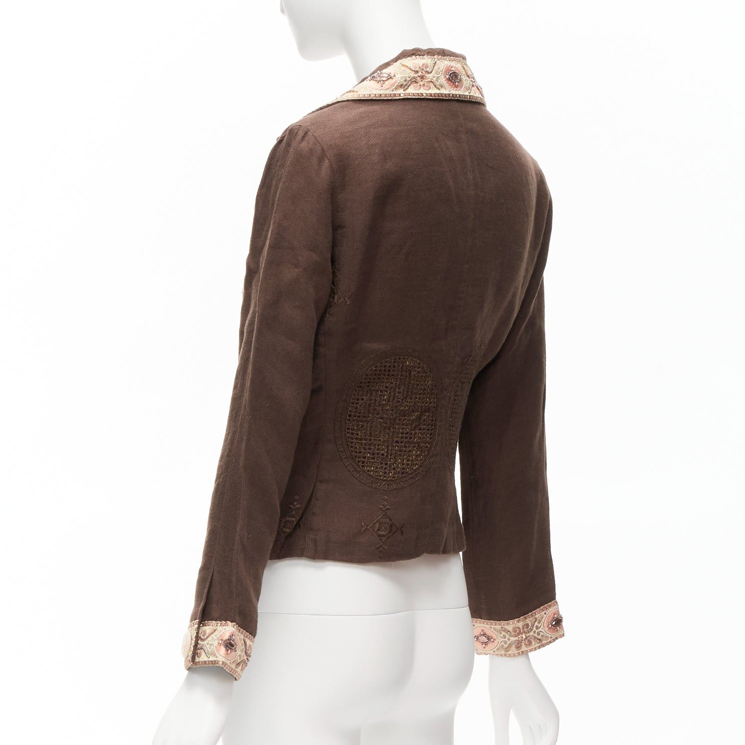 Voyage VOYAGE INVEST IN THE ORIGINAL LONDON beige embroidery beaded brown linen cotton blazer M Size M / US 6-8 / IT 42-44 - 7 Thumbnail