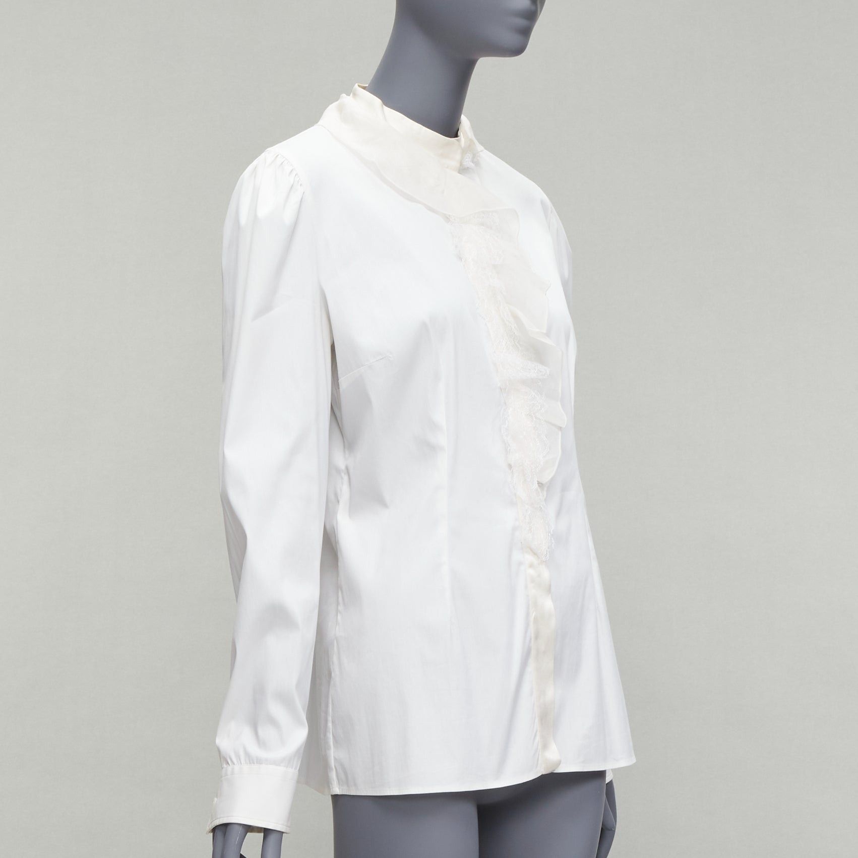 Dolce & Gabbana DOLCE GABBANA ivory lace ruffle collar long sleeve fitted dress shirt IT46 XL Size L / US 10 / IT 46 - 3 Thumbnail