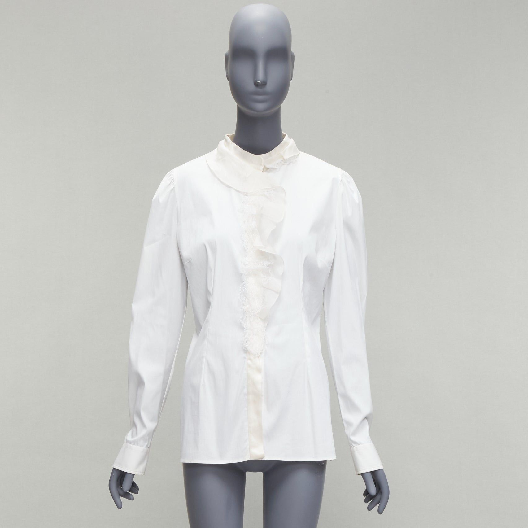 Dolce & Gabbana DOLCE GABBANA ivory lace ruffle collar long sleeve fitted dress shirt IT46 XL Size L / US 10 / IT 46 - 9 Thumbnail