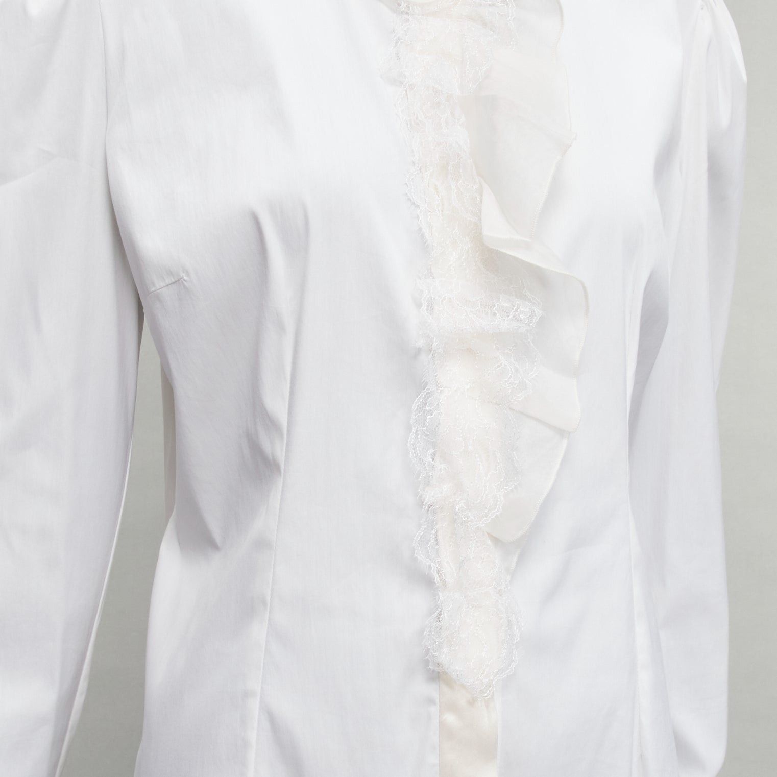 Dolce & Gabbana DOLCE GABBANA ivory lace ruffle collar long sleeve fitted dress shirt IT46 XL Size L / US 10 / IT 46 - 7 Thumbnail