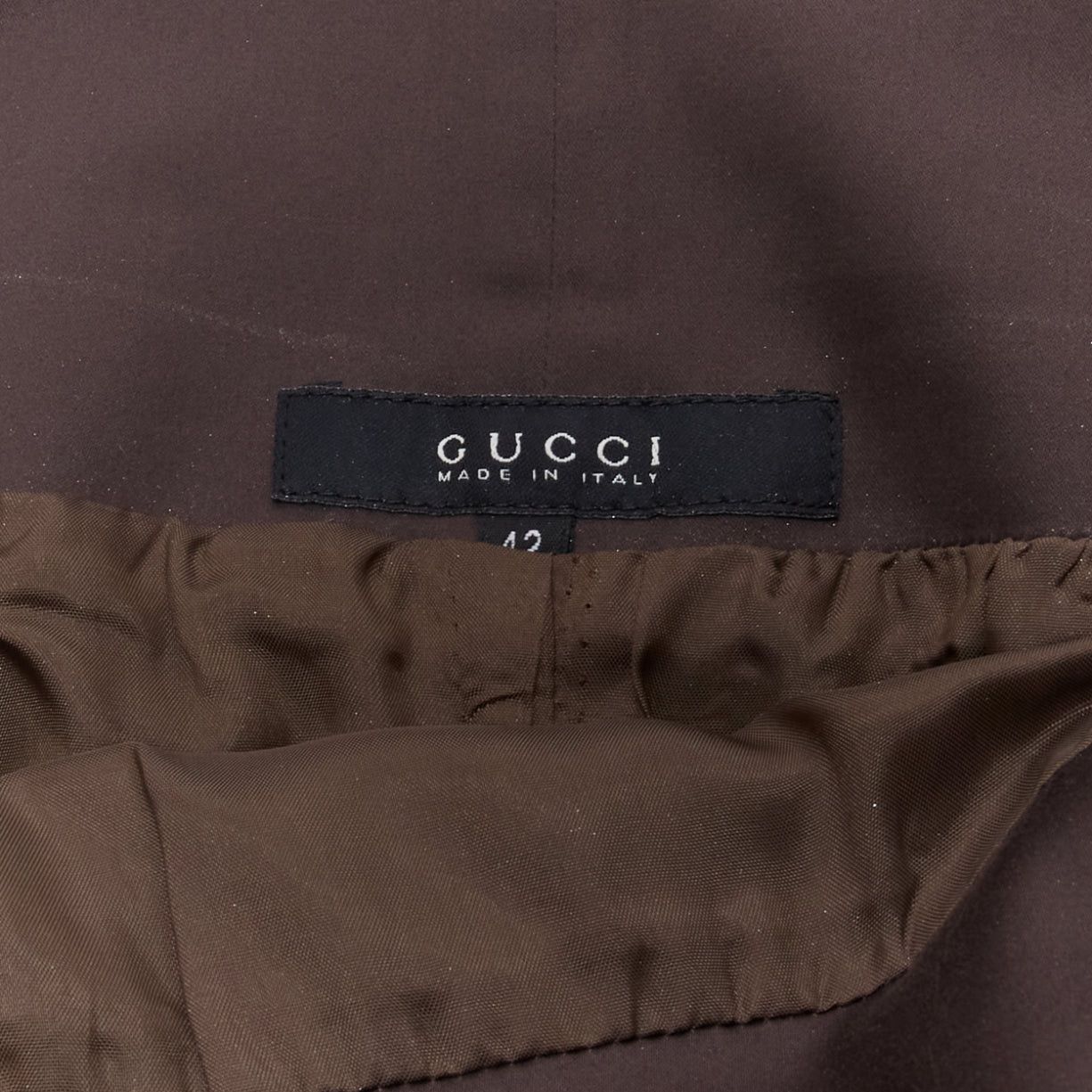 Gucci GUCCI brown silky texture zigzag topstitch flap waistband pencil knee skirt IT42 M Size 28" / US 6 / IT 42 - 8 Thumbnail