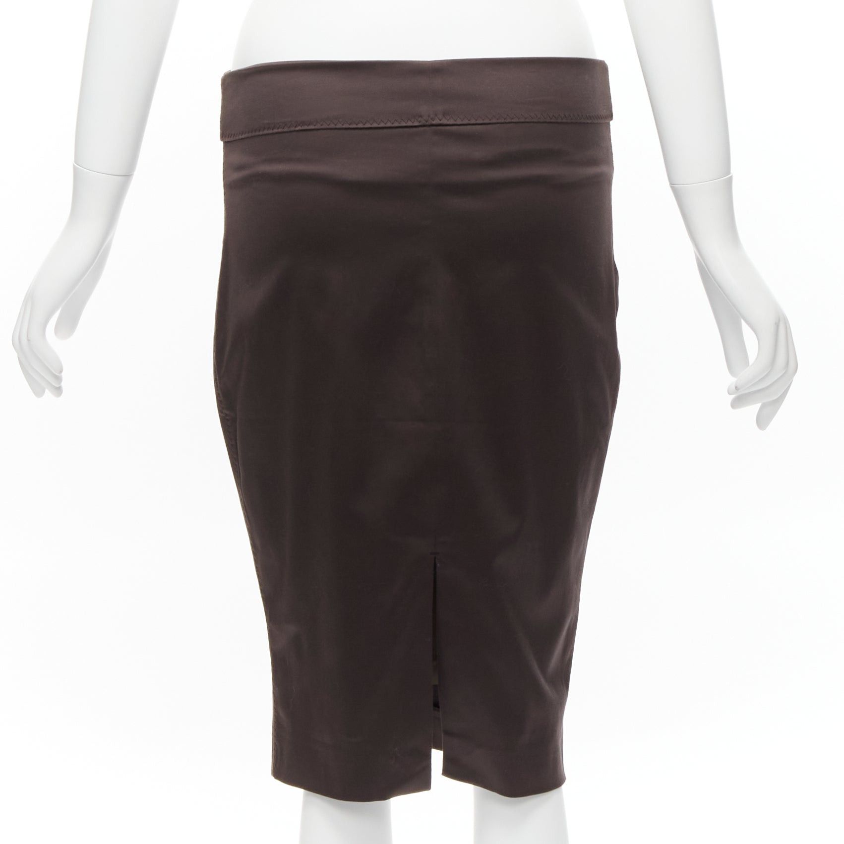 Gucci GUCCI brown silky texture zigzag topstitch flap waistband pencil knee skirt IT42 M Size 28" / US 6 / IT 42 - 5 Thumbnail