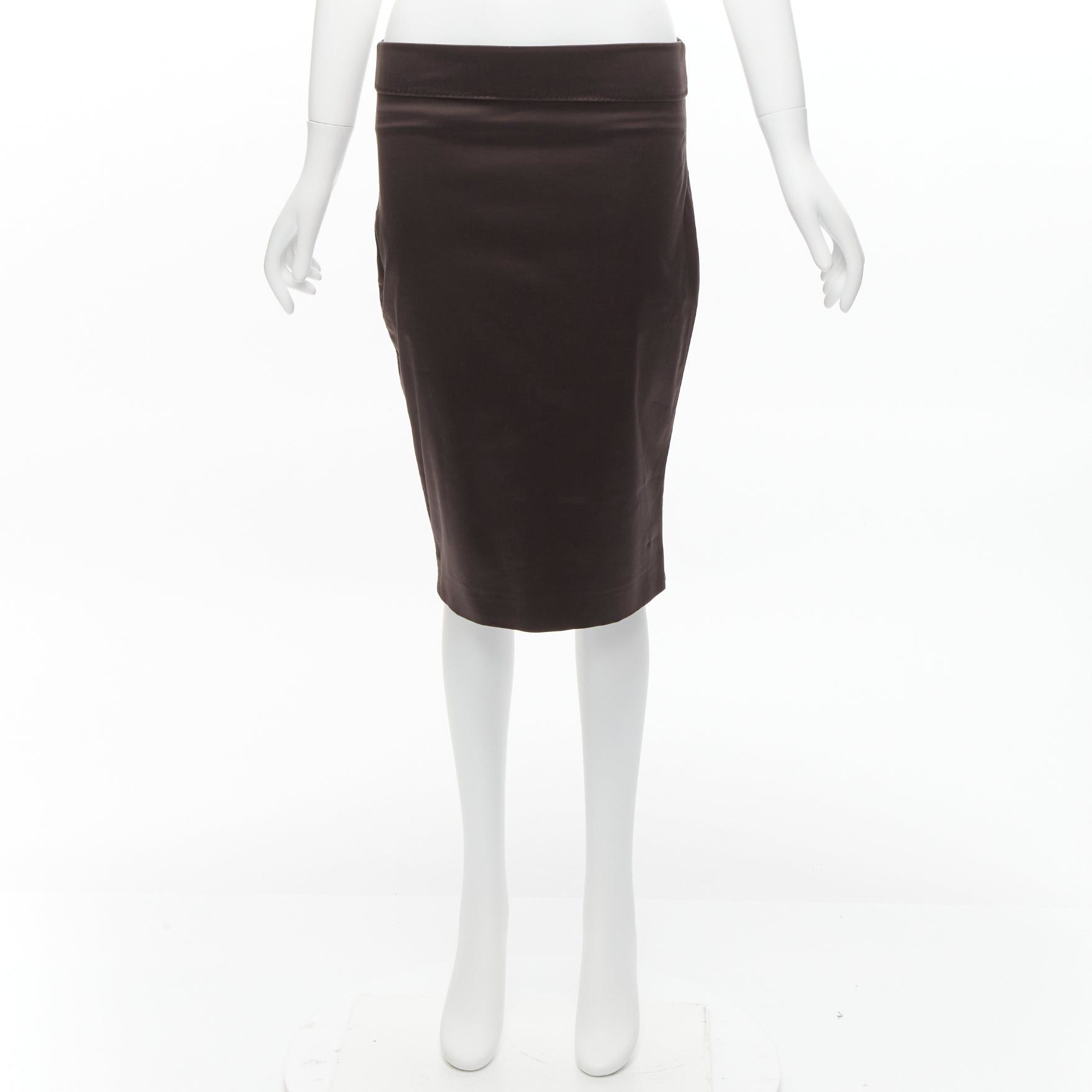 Gucci GUCCI brown silky texture zigzag topstitch flap waistband pencil knee skirt IT42 M Size 28" / US 6 / IT 42 - 9 Thumbnail