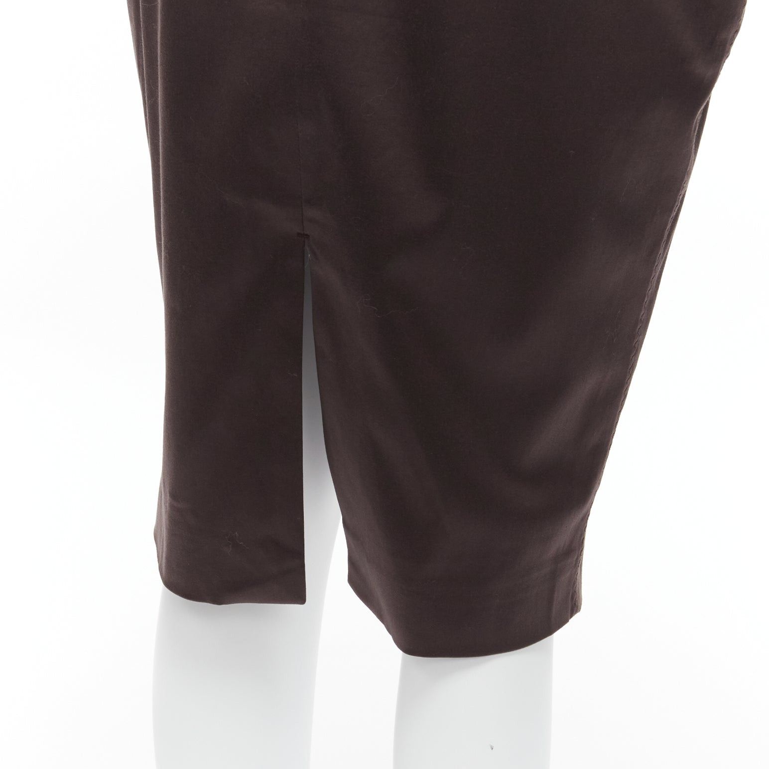 Gucci GUCCI brown silky texture zigzag topstitch flap waistband pencil knee skirt IT42 M Size 28" / US 6 / IT 42 - 2 Thumbnail