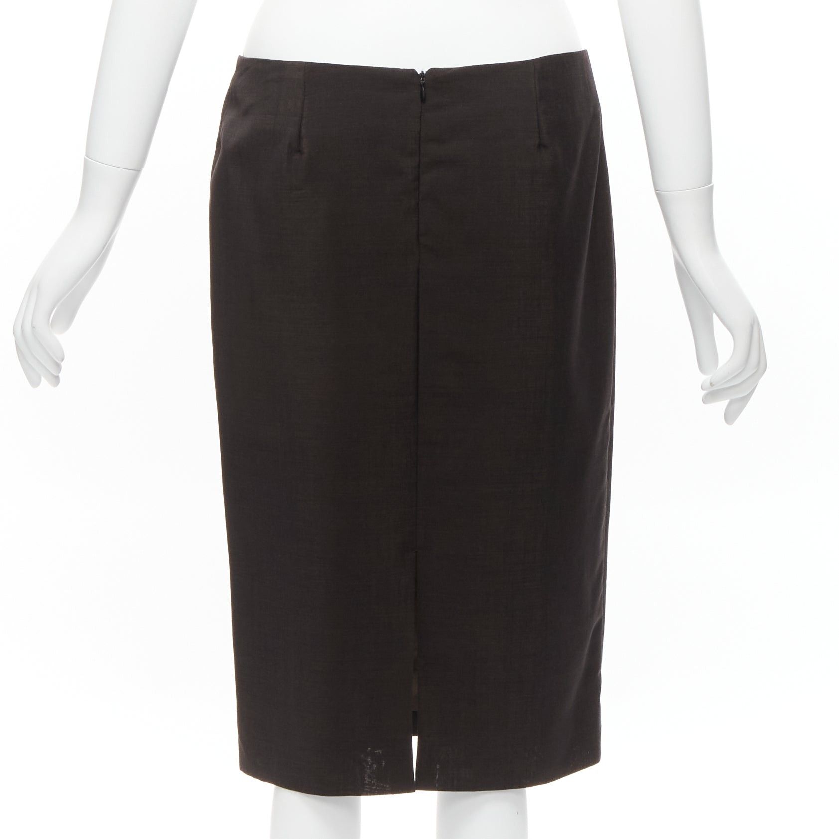 Gucci GUCCI Tom Ford Vintage brown wool mohair mid waist back slit pencil skirt IT40 S Size 27" / US 4 / IT 40 - 5 Thumbnail