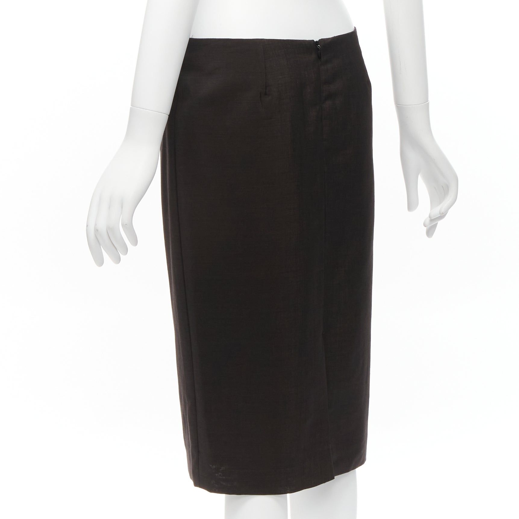 Gucci GUCCI Tom Ford Vintage brown wool mohair mid waist back slit pencil skirt IT40 S Size 27" / US 4 / IT 40 - 6 Thumbnail