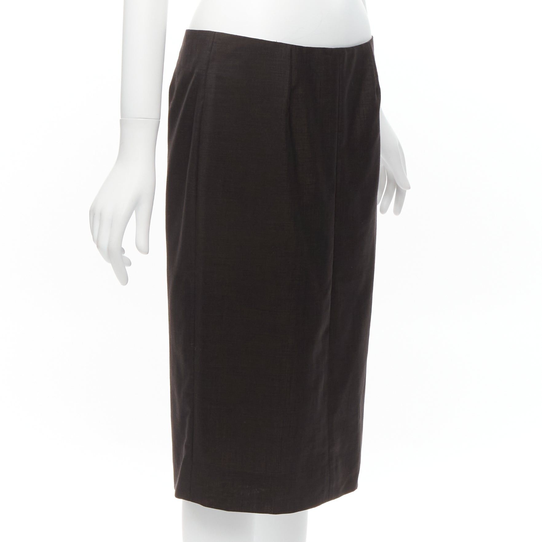 Gucci GUCCI Tom Ford Vintage brown wool mohair mid waist back slit pencil skirt IT40 S Size 27" / US 4 / IT 40 - 3 Thumbnail