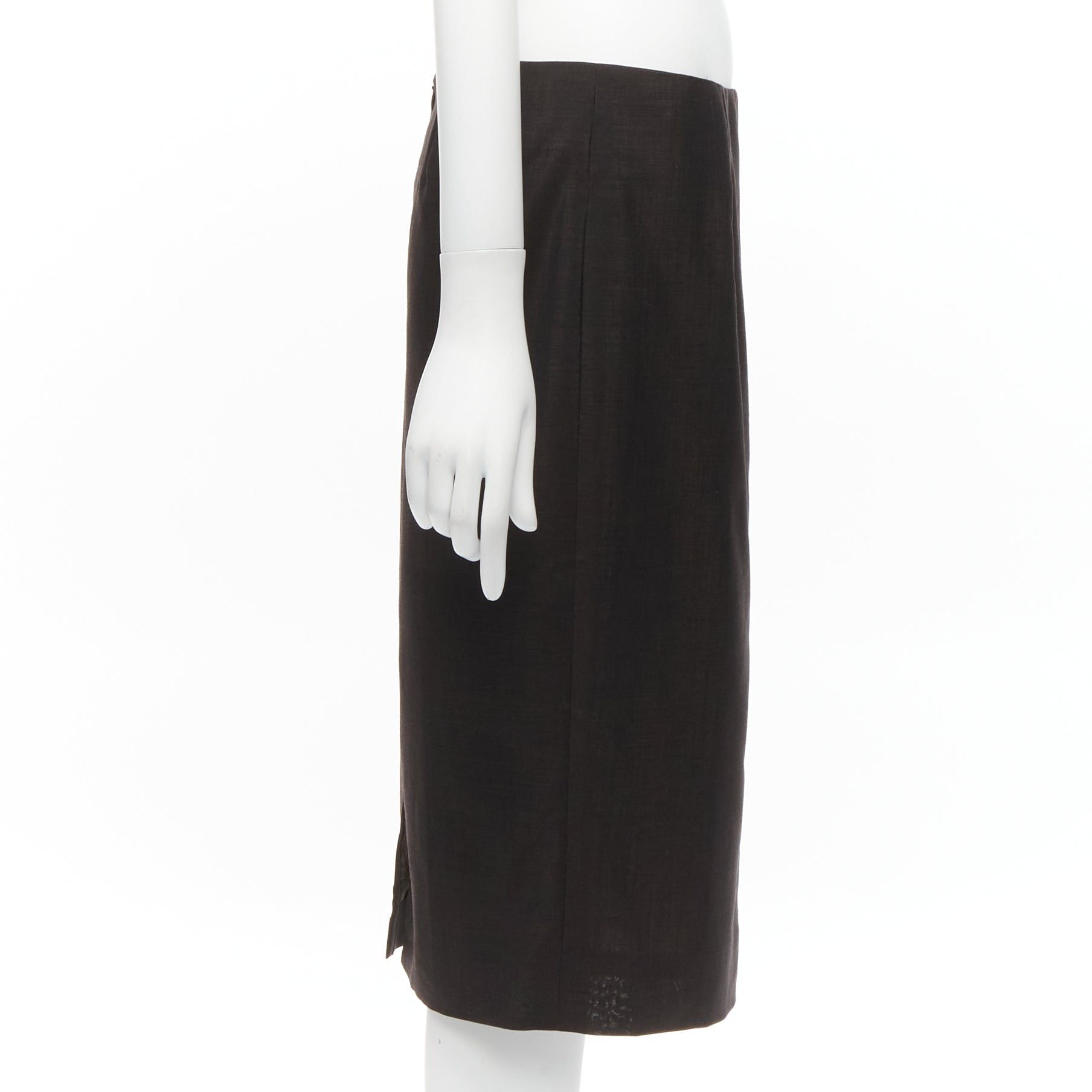 Gucci GUCCI Tom Ford Vintage brown wool mohair mid waist back slit pencil skirt IT40 S Size 27" / US 4 / IT 40 - 4 Thumbnail