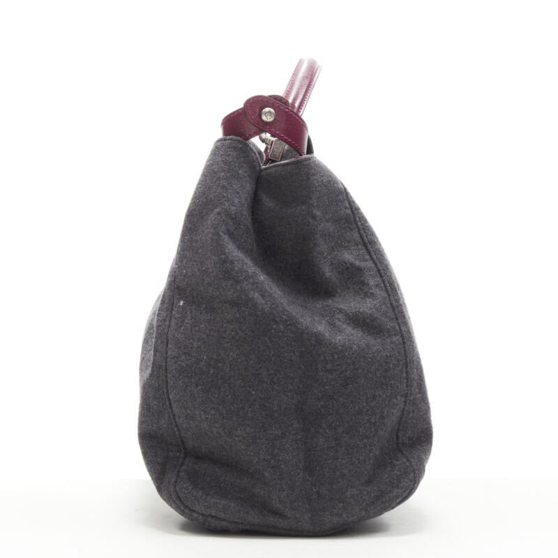 Fendi rare FENDI Peekaboo grey wool burgundy textured leather shoulder satchel bag Size ONE SIZE - 4 Thumbnail