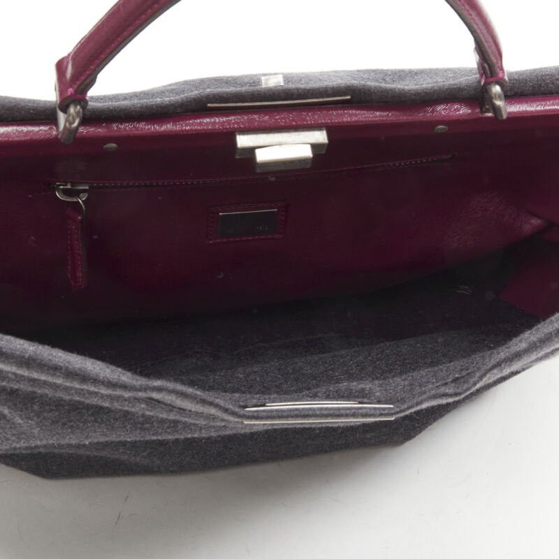 Fendi rare FENDI Peekaboo grey wool burgundy textured leather shoulder satchel bag Size ONE SIZE - 9 Thumbnail