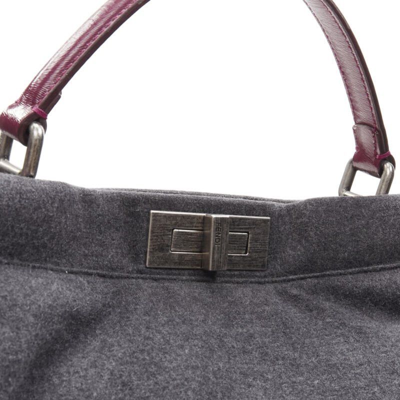 Fendi rare FENDI Peekaboo grey wool burgundy textured leather shoulder satchel bag Size ONE SIZE - 7 Thumbnail