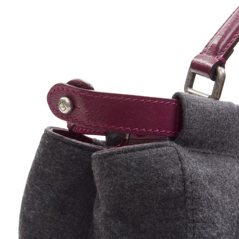 Fendi rare FENDI Peekaboo grey wool burgundy textured leather shoulder satchel bag Size ONE SIZE - 8 Thumbnail