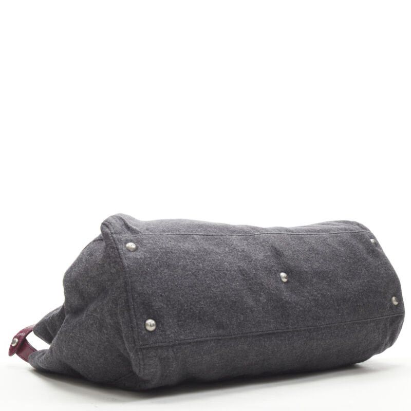 Fendi rare FENDI Peekaboo grey wool burgundy textured leather shoulder satchel bag Size ONE SIZE - 6 Thumbnail