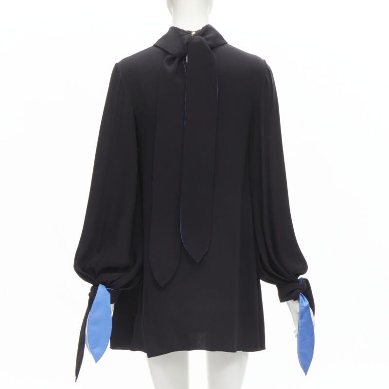 ROKSANDA ROKSANDA 100% silk black blue bow tie cuff tunic dress UK8 S Size S / US 4 / IT 40 - 5 Thumbnail