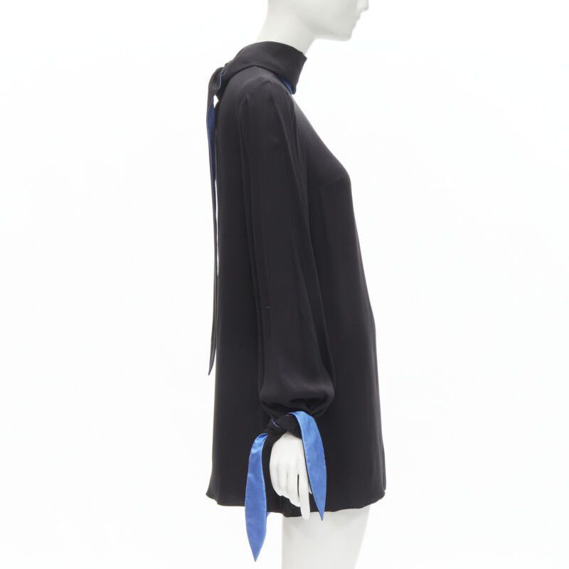 ROKSANDA ROKSANDA 100% silk black blue bow tie cuff tunic dress UK8 S Size S / US 4 / IT 40 - 4 Thumbnail