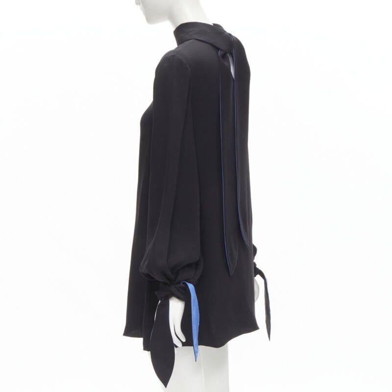 ROKSANDA ROKSANDA 100% silk black blue bow tie cuff tunic dress UK8 S Size S / US 4 / IT 40 - 6 Thumbnail