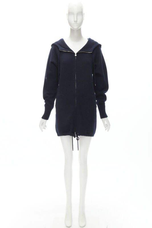Chanel CHANEL 100% cashmere navy silver CC zip up hooded sweater FR34 XS Size XS / US 0-2 / IT 36-38 - 12 Thumbnail