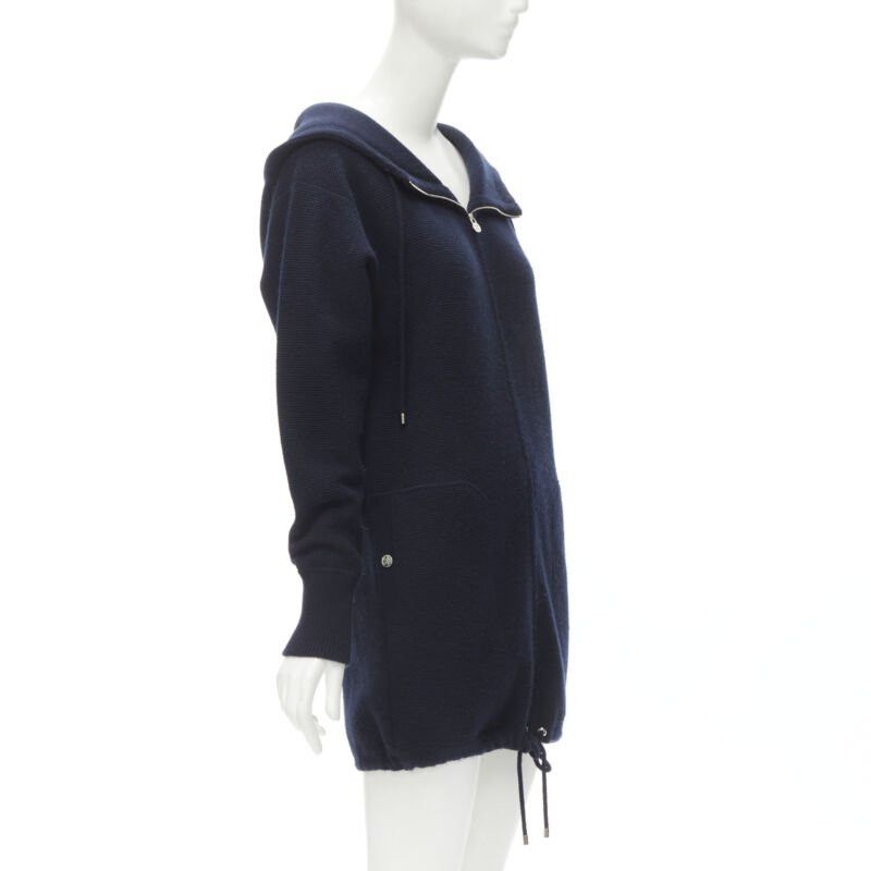 Chanel CHANEL 100% cashmere navy silver CC zip up hooded sweater FR34 XS Size XS / US 0-2 / IT 36-38 - 4 Thumbnail