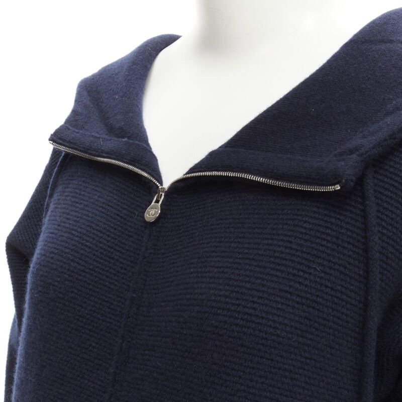 Chanel CHANEL 100% cashmere navy silver CC zip up hooded sweater FR34 XS Size XS / US 0-2 / IT 36-38 - 2 Thumbnail