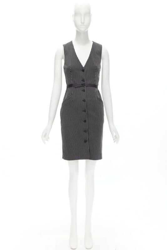 Diane von Furstenberg DIANE VON FURSTENBERG Gilet Dress black white vertical pinstripes dress US0 XS Size XS / US 0-2 / IT 36-38 - 11 Thumbnail
