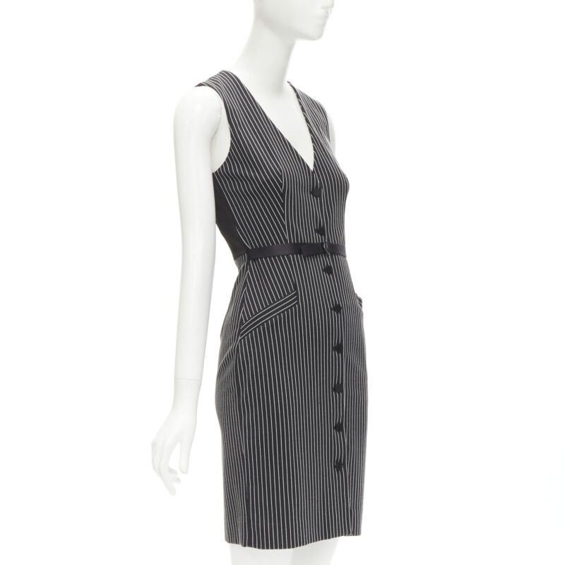 Diane von Furstenberg DIANE VON FURSTENBERG Gilet Dress black white vertical pinstripes dress US0 XS Size XS / US 0-2 / IT 36-38 - 3 Thumbnail