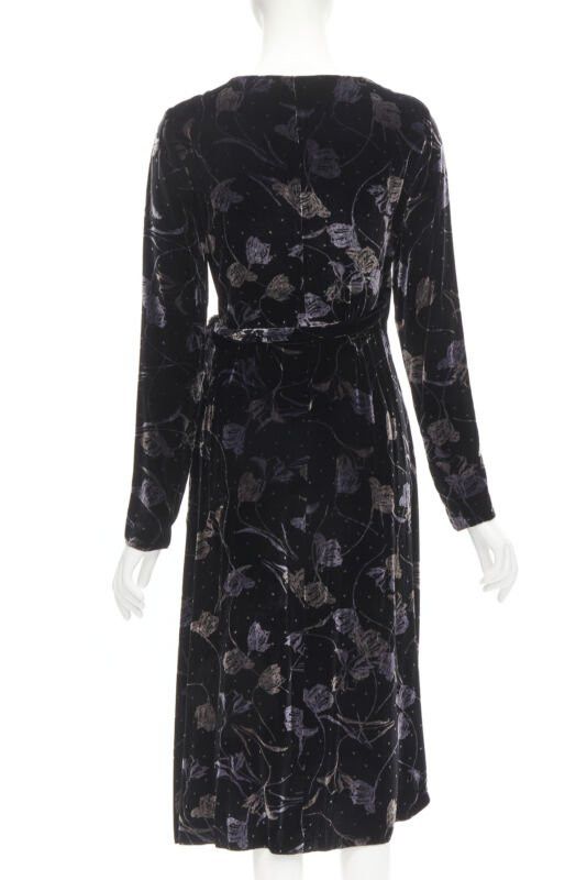 Diane von Furstenberg DIANE VON FUSTENBERG black floral print velvet wrap dress robe XS Size XS / US 0-2 / IT 36-38 - 5 Thumbnail