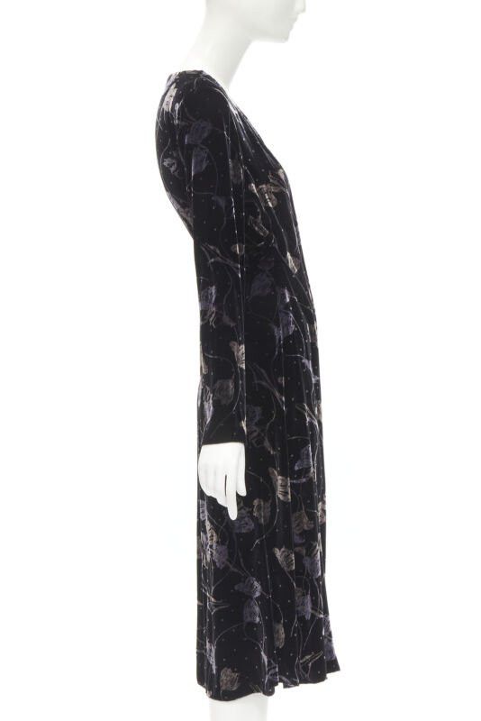 Diane von Furstenberg DIANE VON FUSTENBERG black floral print velvet wrap dress robe XS Size XS / US 0-2 / IT 36-38 - 4 Thumbnail