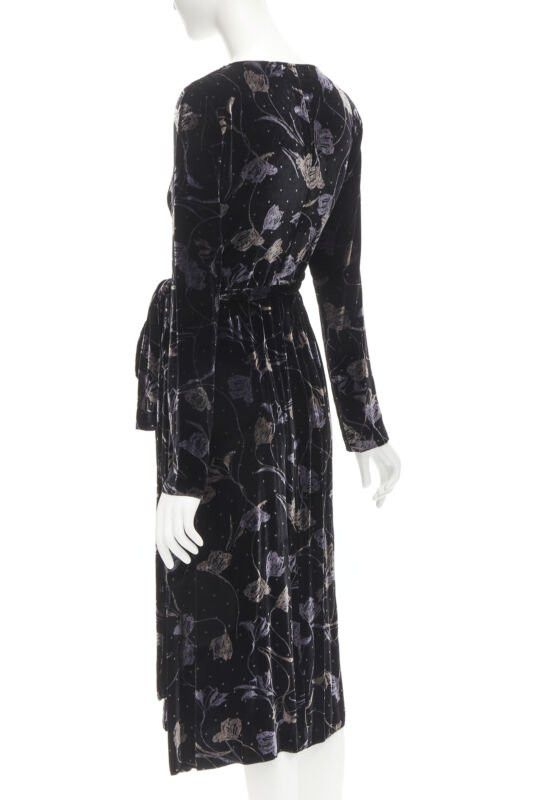 Diane von Furstenberg DIANE VON FUSTENBERG black floral print velvet wrap dress robe XS Size XS / US 0-2 / IT 36-38 - 6 Thumbnail